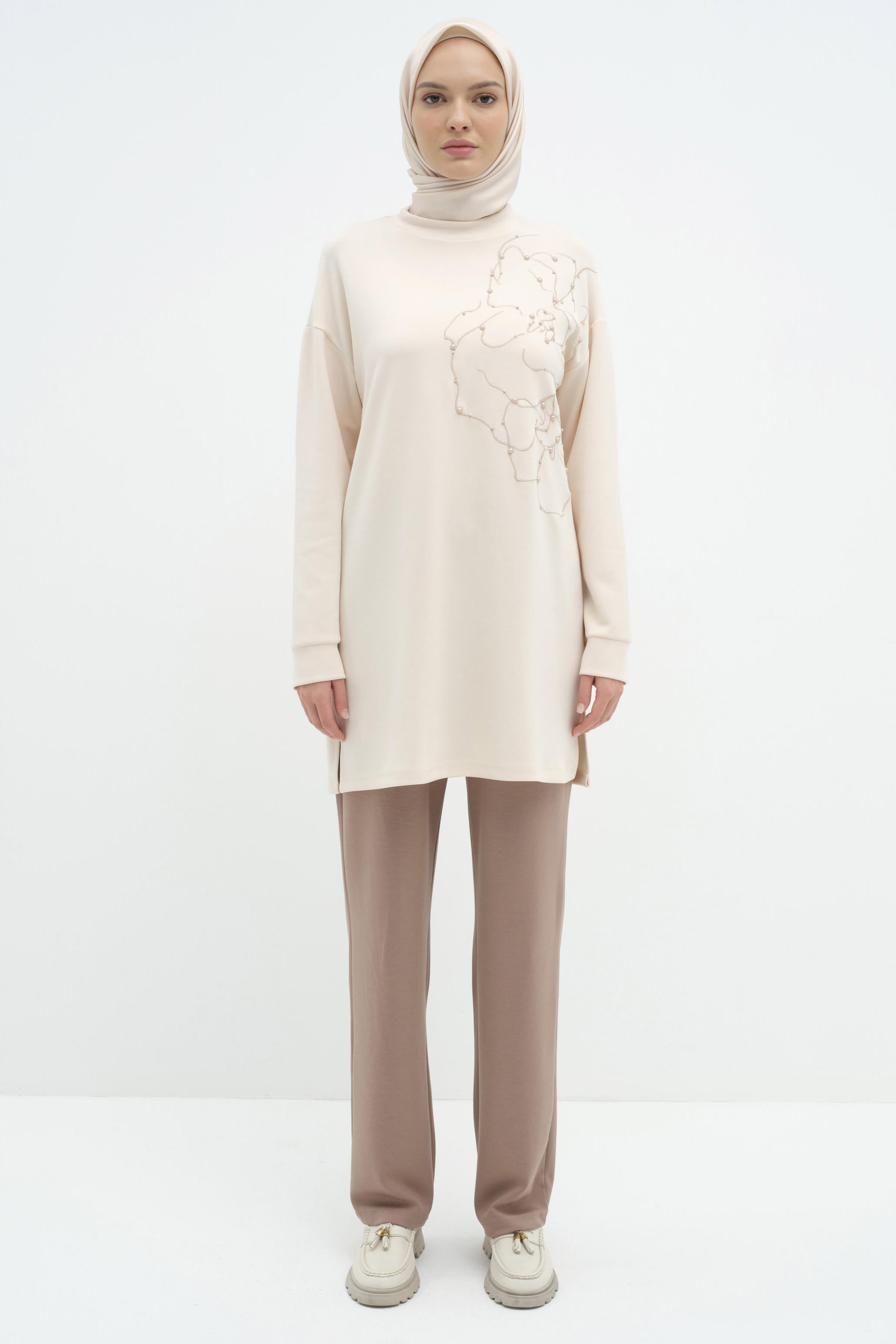 Beli Lastikli Örme Pantolon - Camel TUGBA