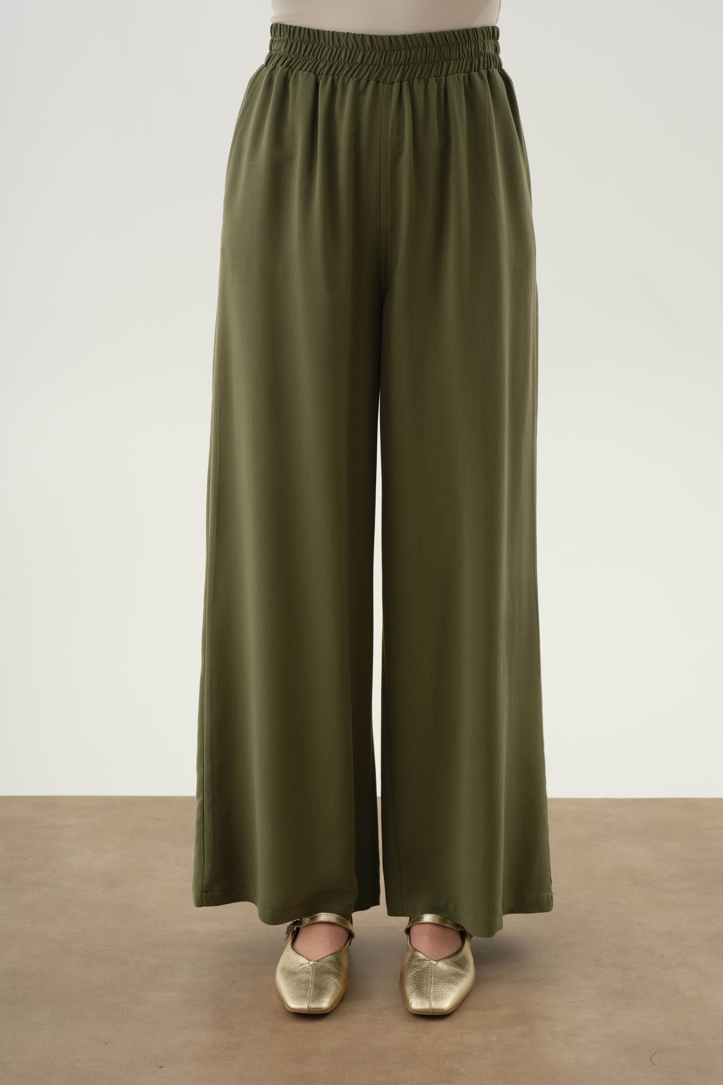 Beli Lastikli Pantolon - Haki TUGBA