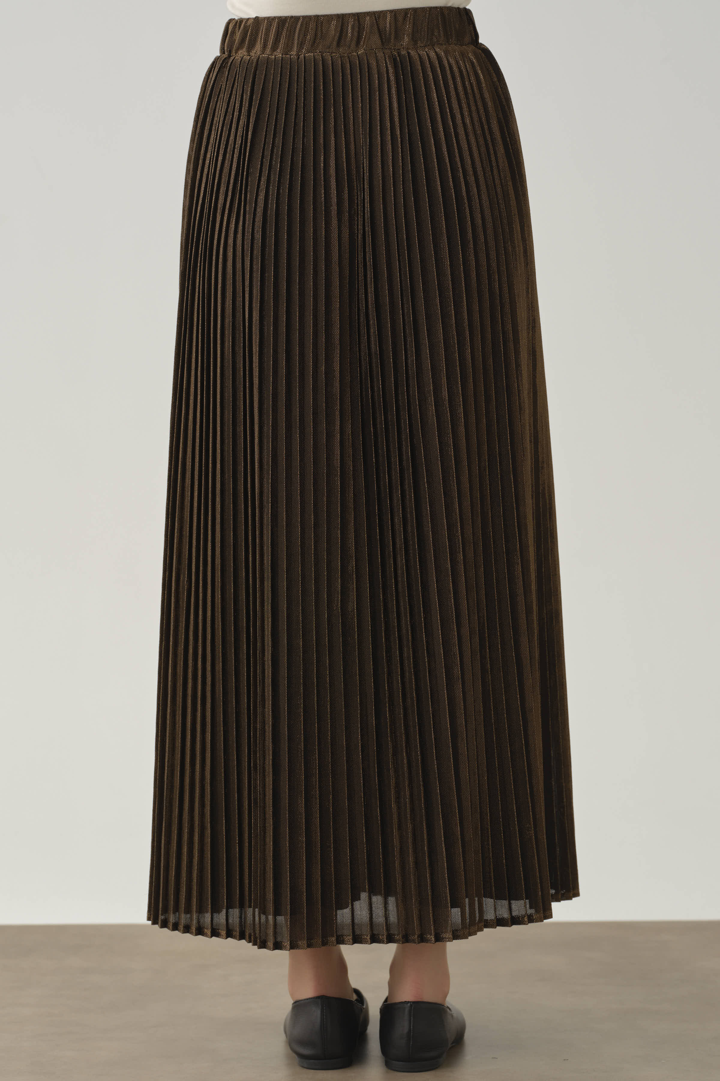 Beli Lastikli Plise Etek - Kahve TUGBA