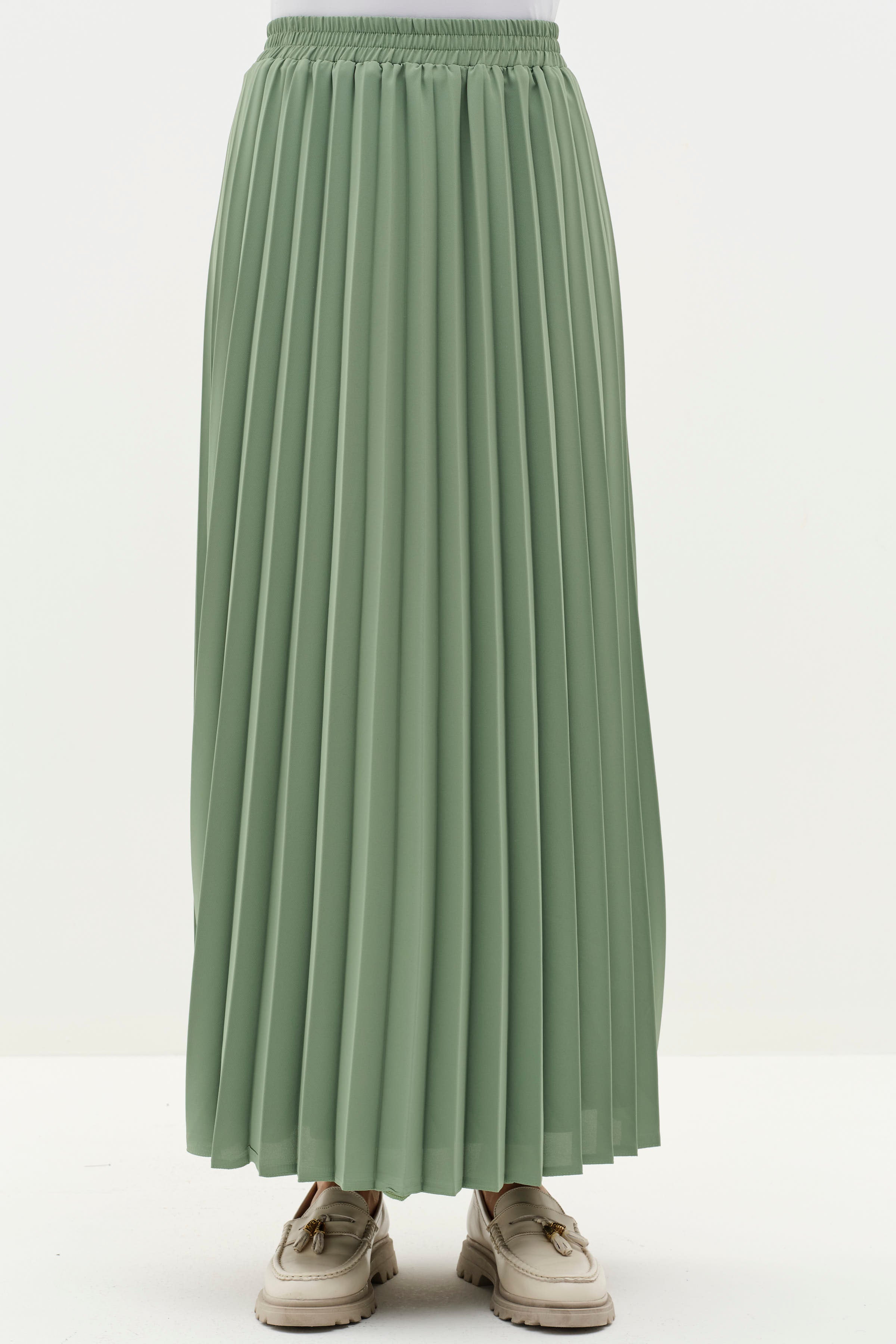 Beli Lastikli Plisoley Etek - Açık Yeşil TUGBA