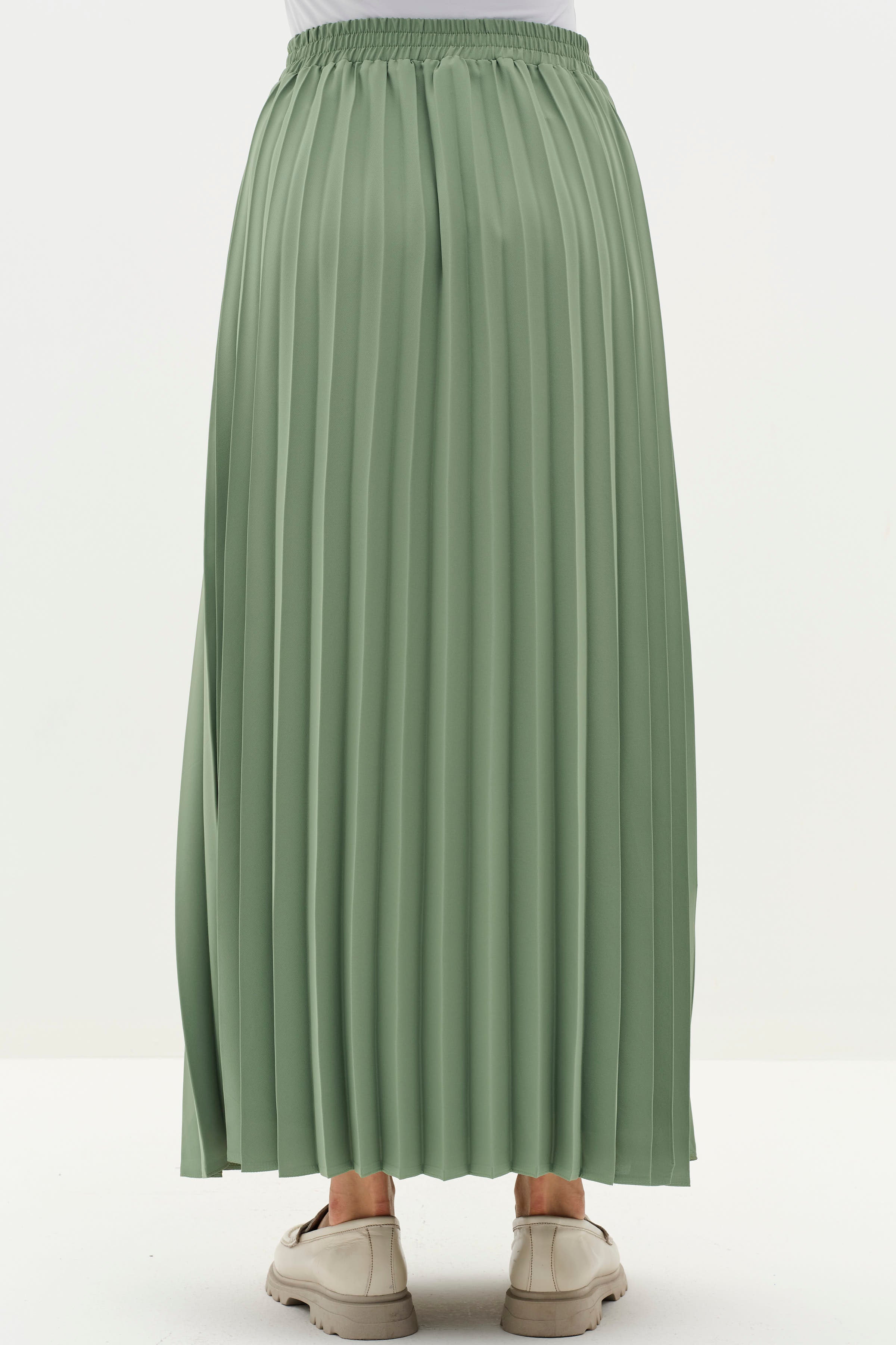 Beli Lastikli Plisoley Etek - Açık Yeşil TUGBA