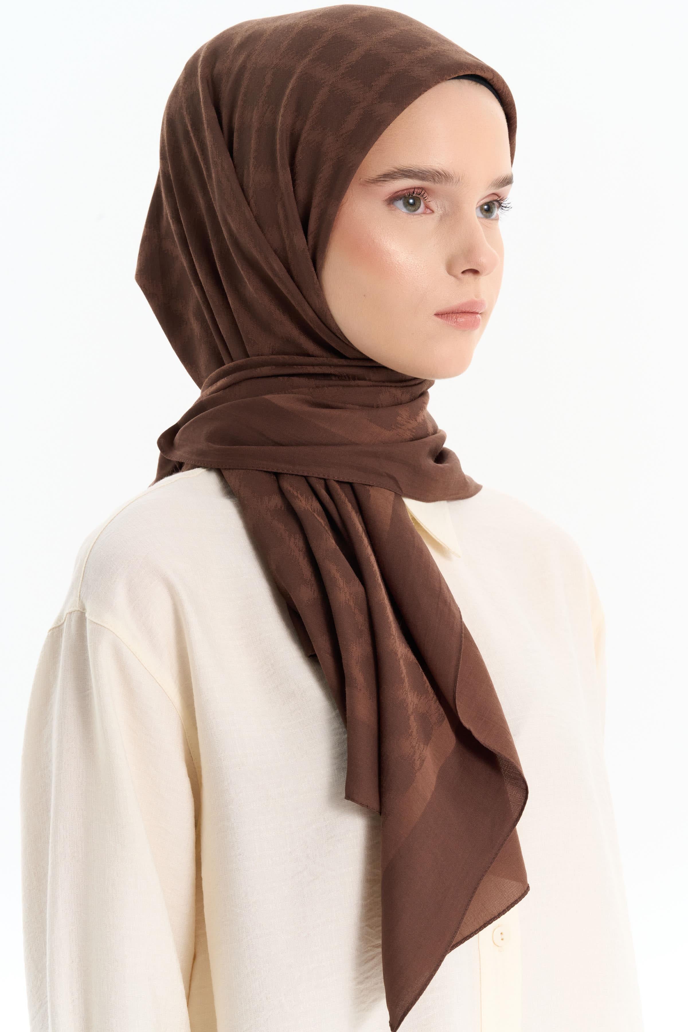 Kare Desen Pamuk Eşarp - Açık Kahve TUGBA