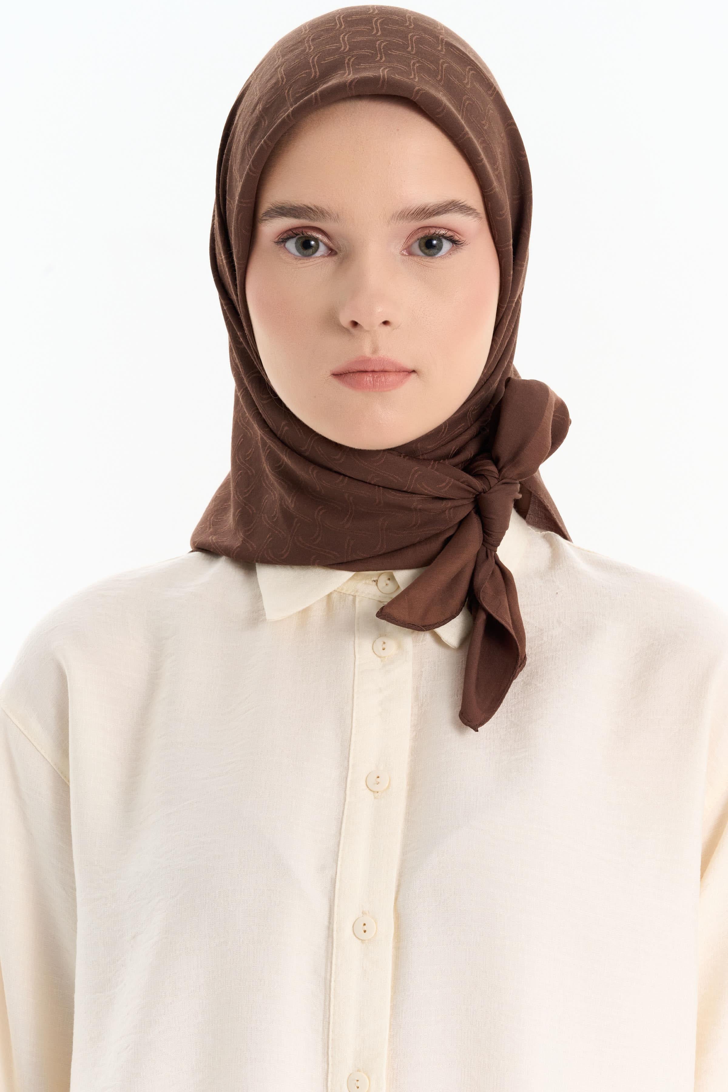 Dalga Desen Pamuk Eşarp - Açık Kahve TUGBA