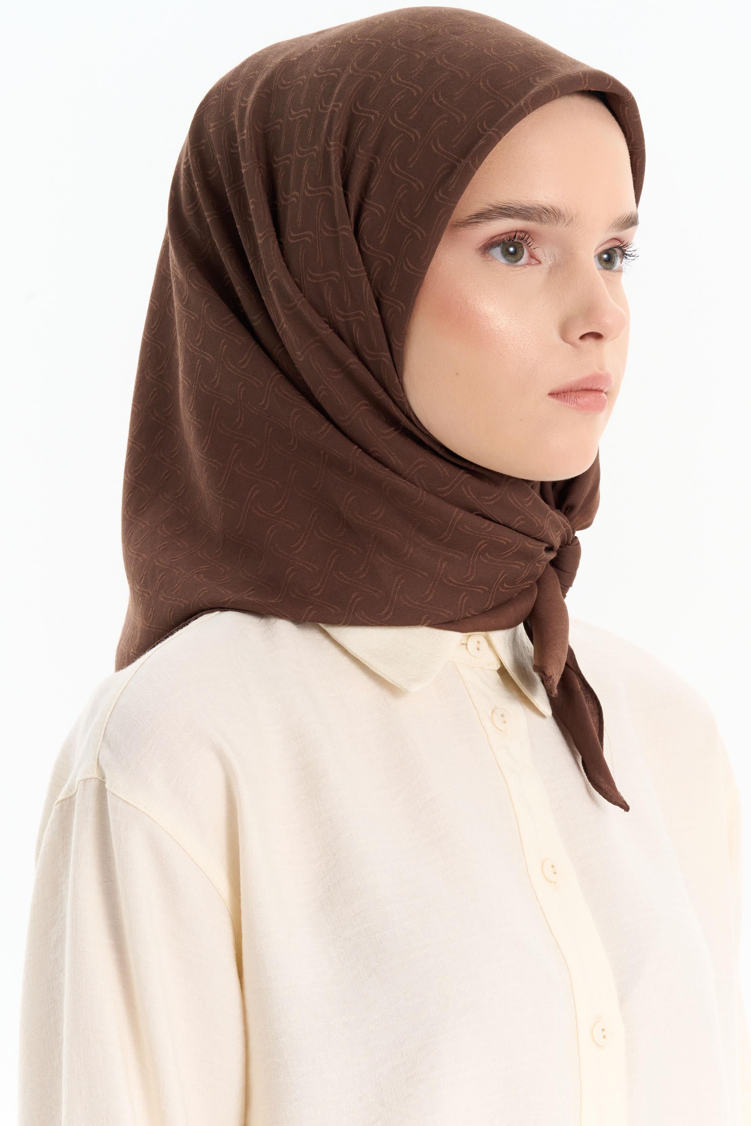 Dalga Desen Pamuk Eşarp - Açık Kahve TUGBA