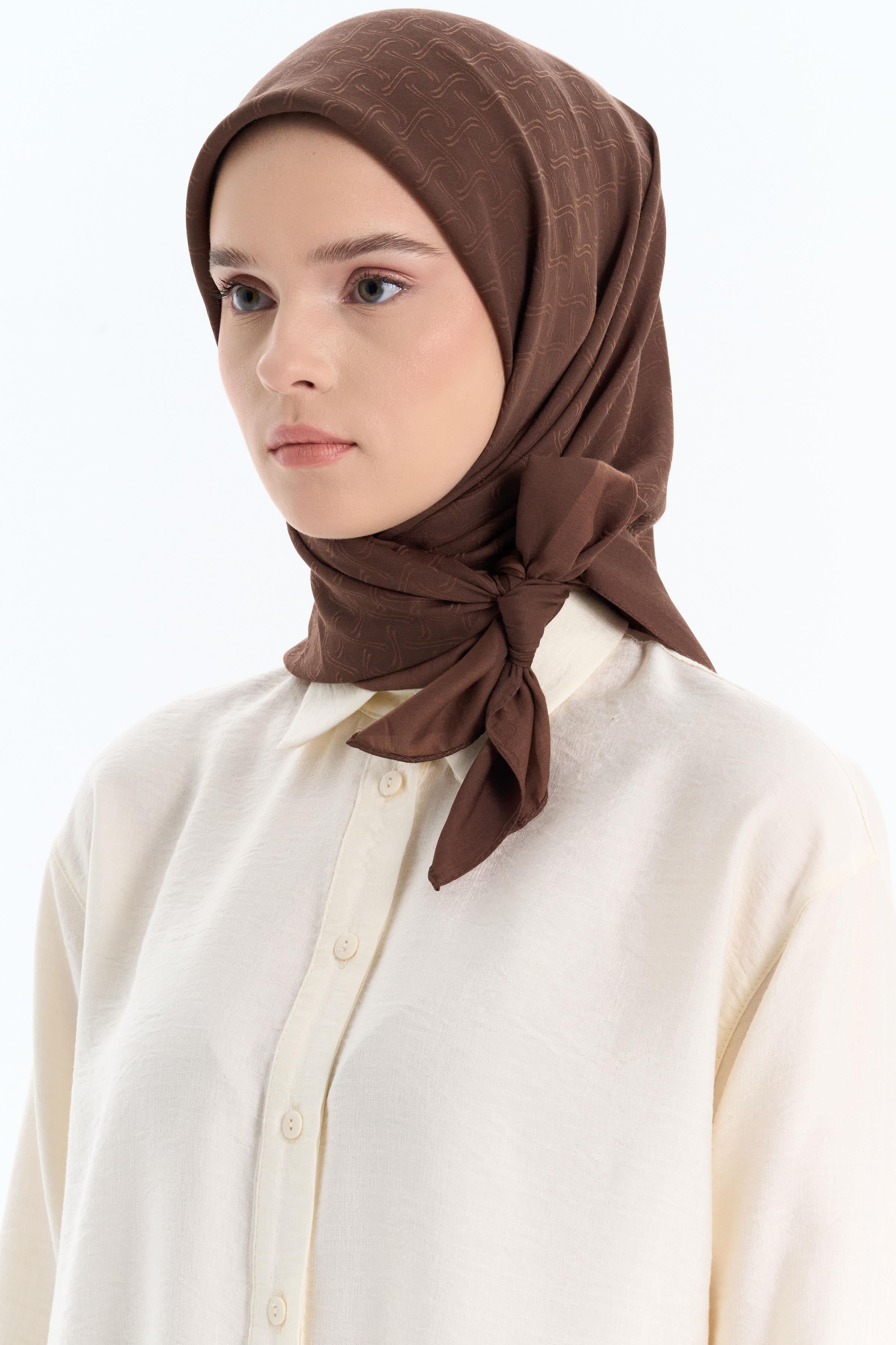 Dalga Desen Pamuk Eşarp - Açık Kahve TUGBA