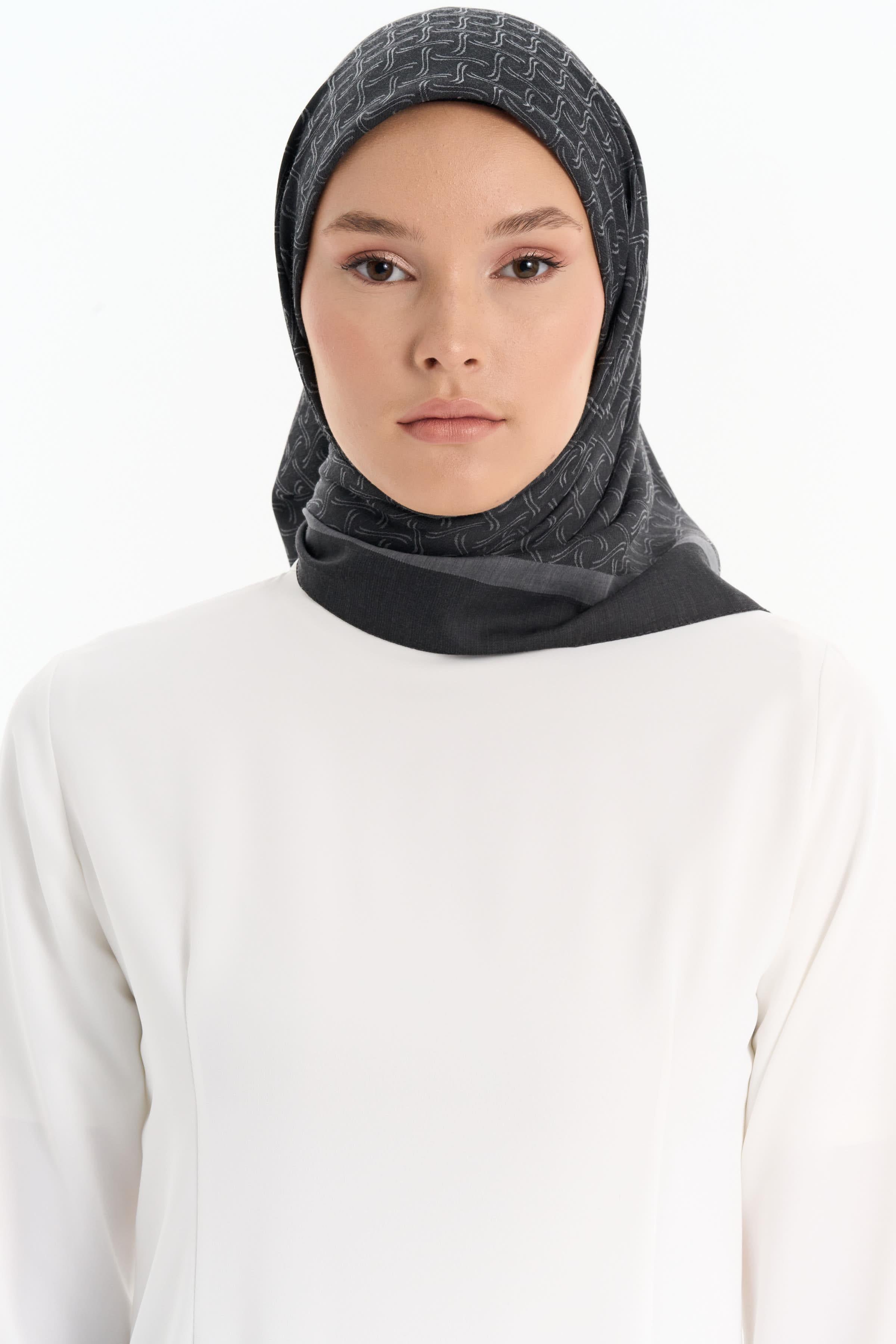 Dalga Desen Pamuk Eşarp - Antrasit TUGBA