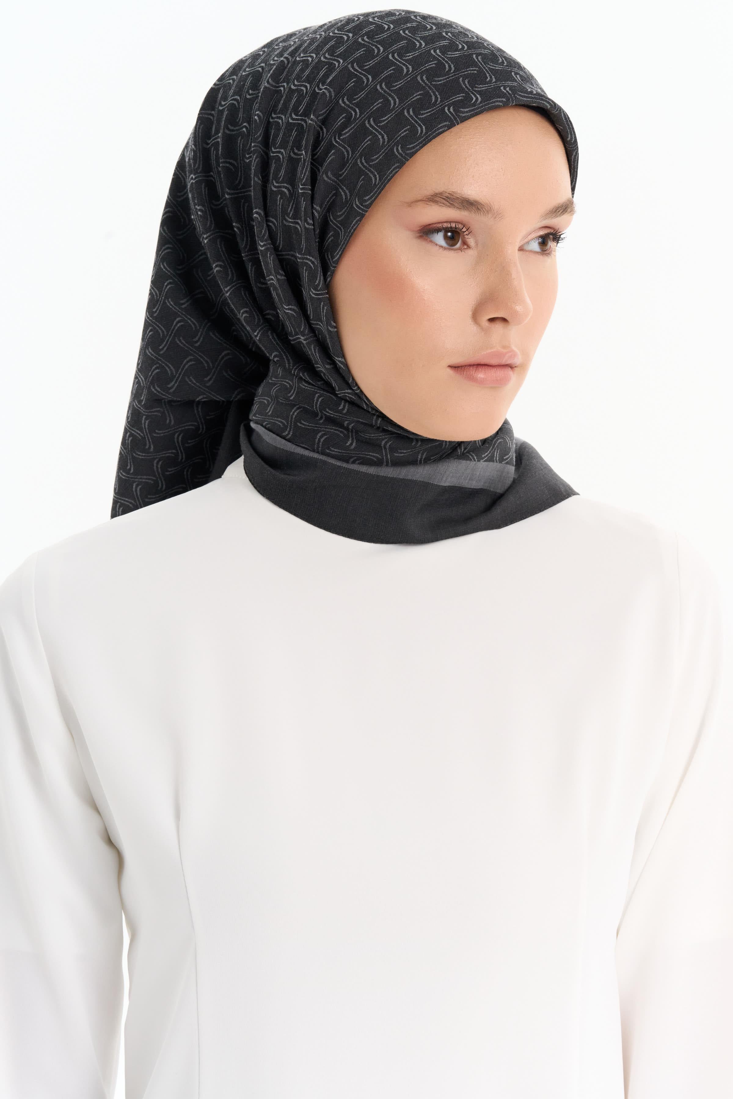 Dalga Desen Pamuk Eşarp - Antrasit TUGBA