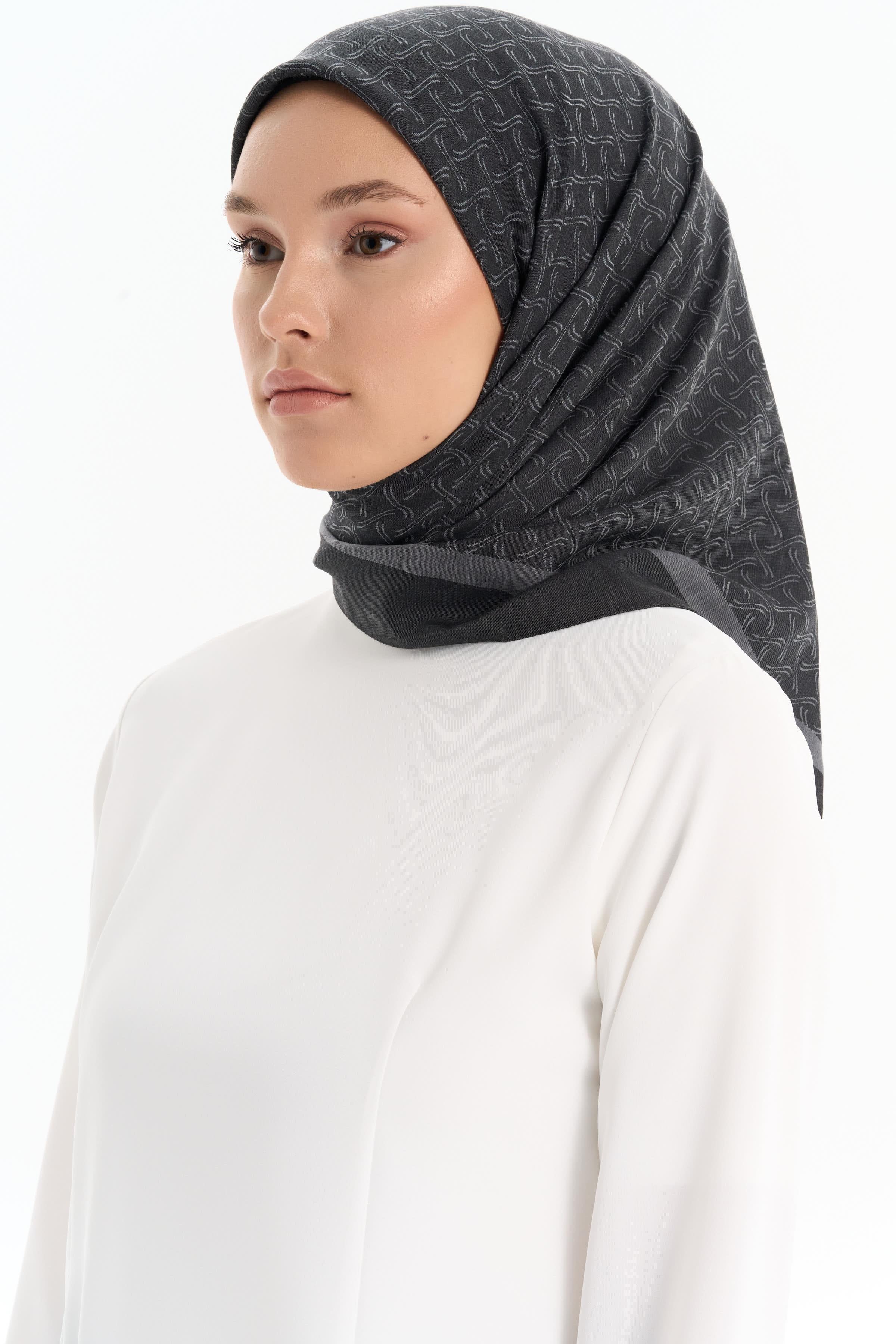 Dalga Desen Pamuk Eşarp - Antrasit TUGBA