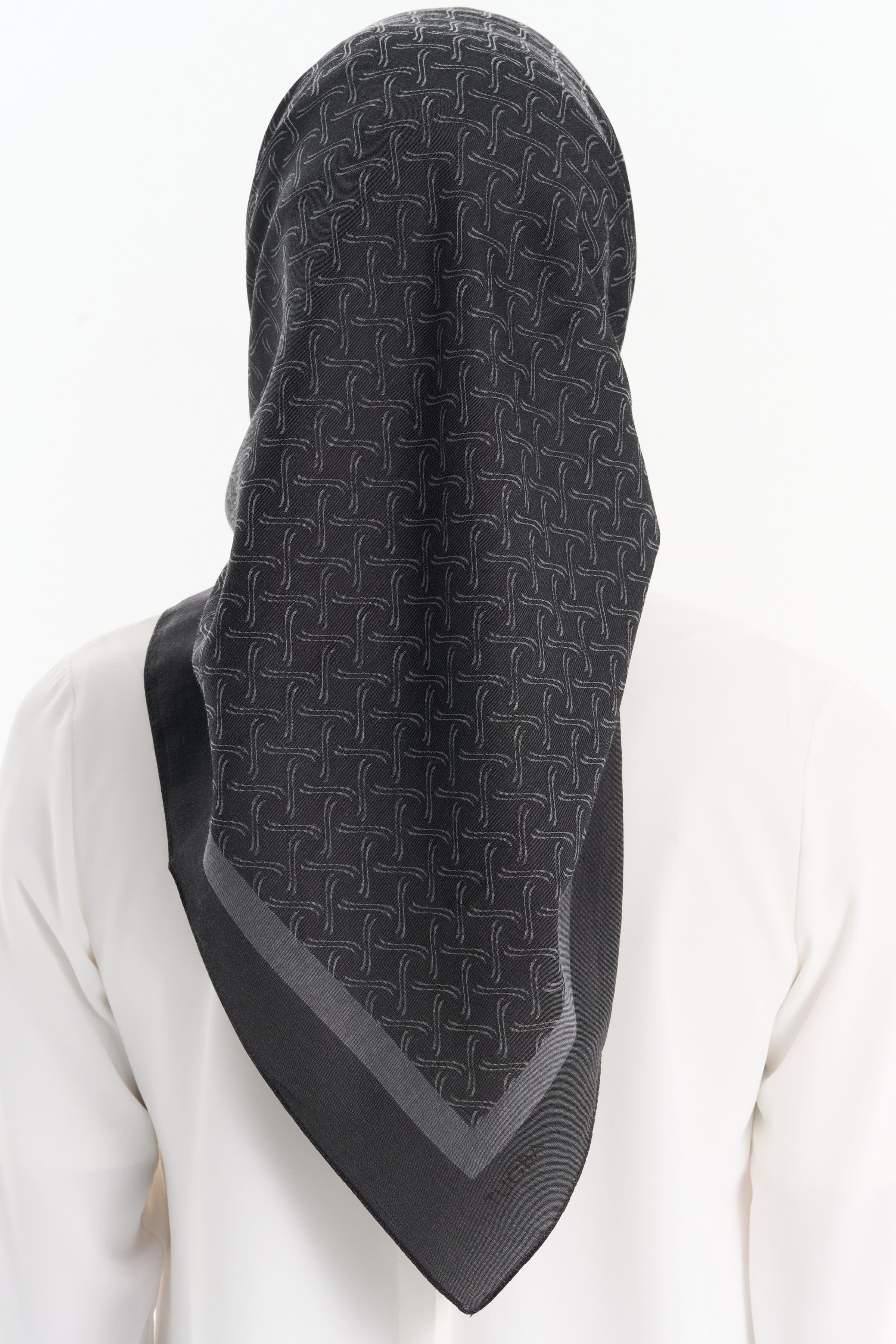 Dalga Desen Pamuk Eşarp - Antrasit TUGBA