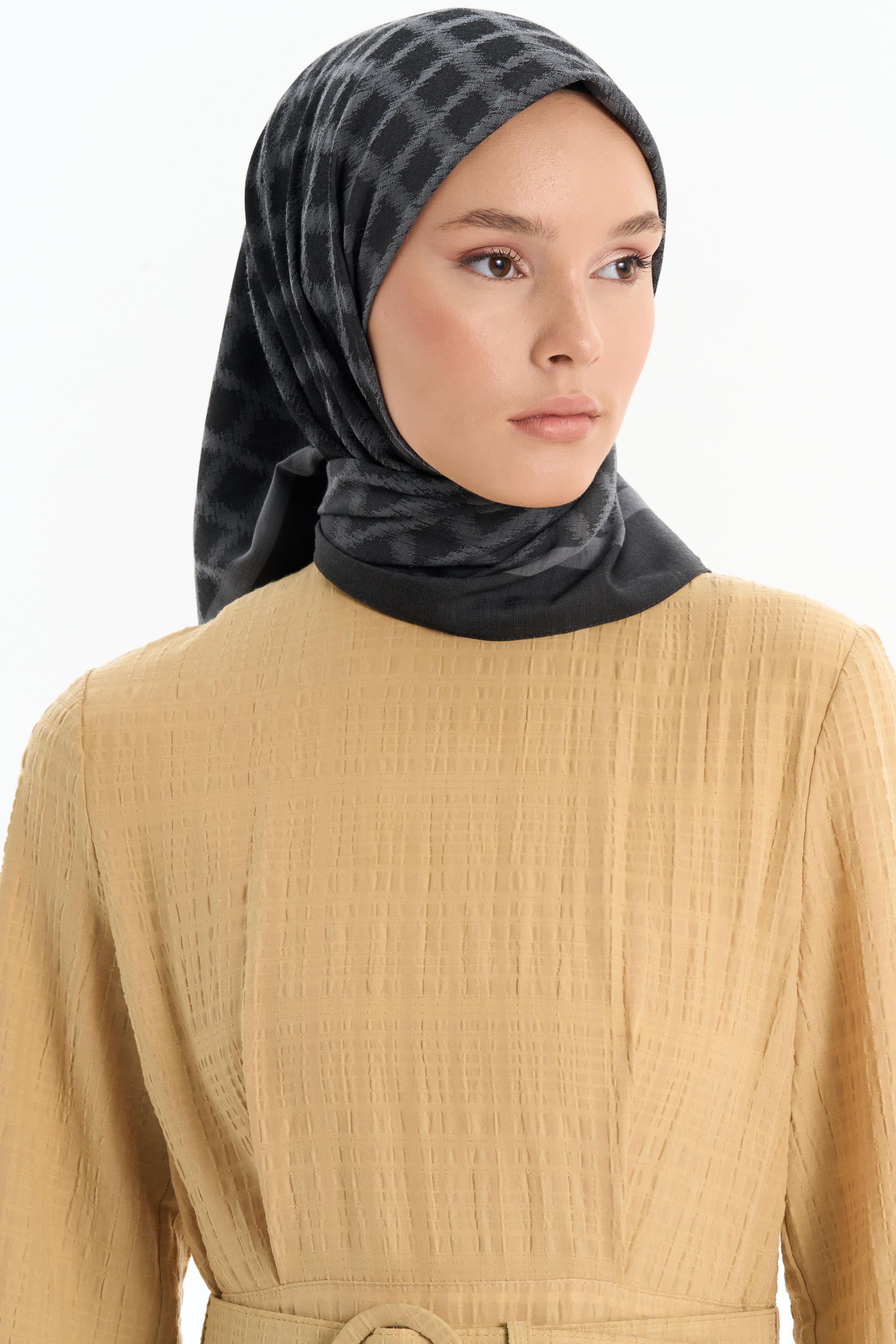 Kare Desen Pamuk Eşarp - Antrasit TUGBA