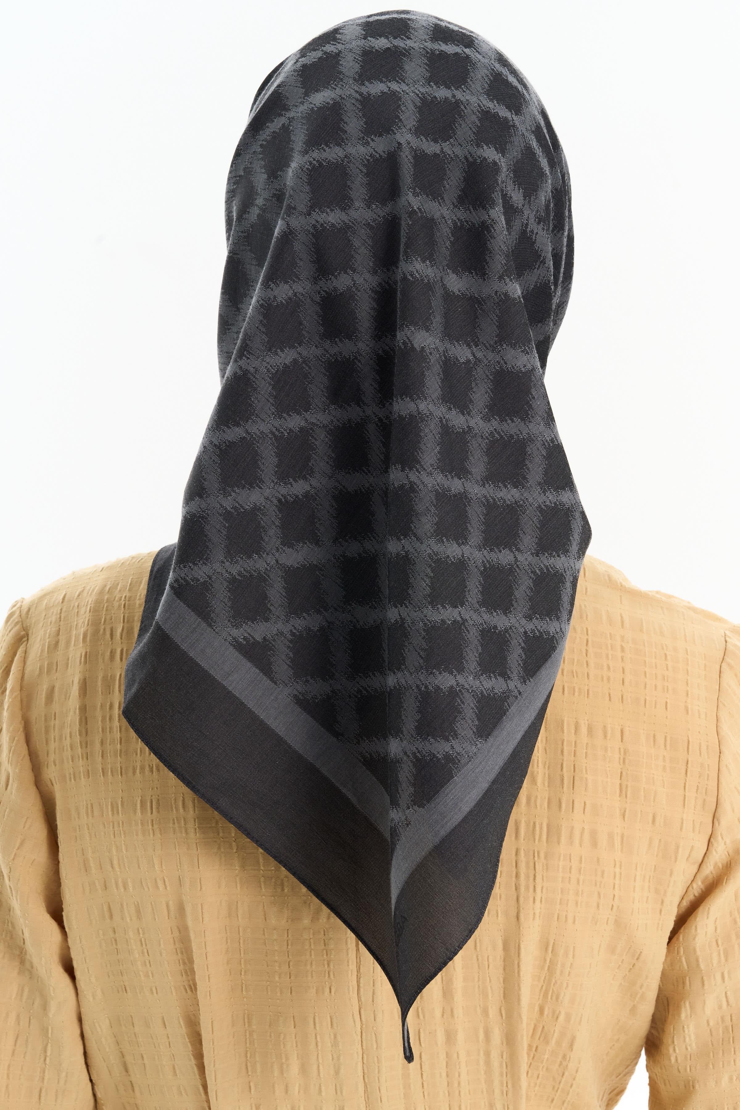 Kare Desen Pamuk Eşarp - Antrasit TUGBA