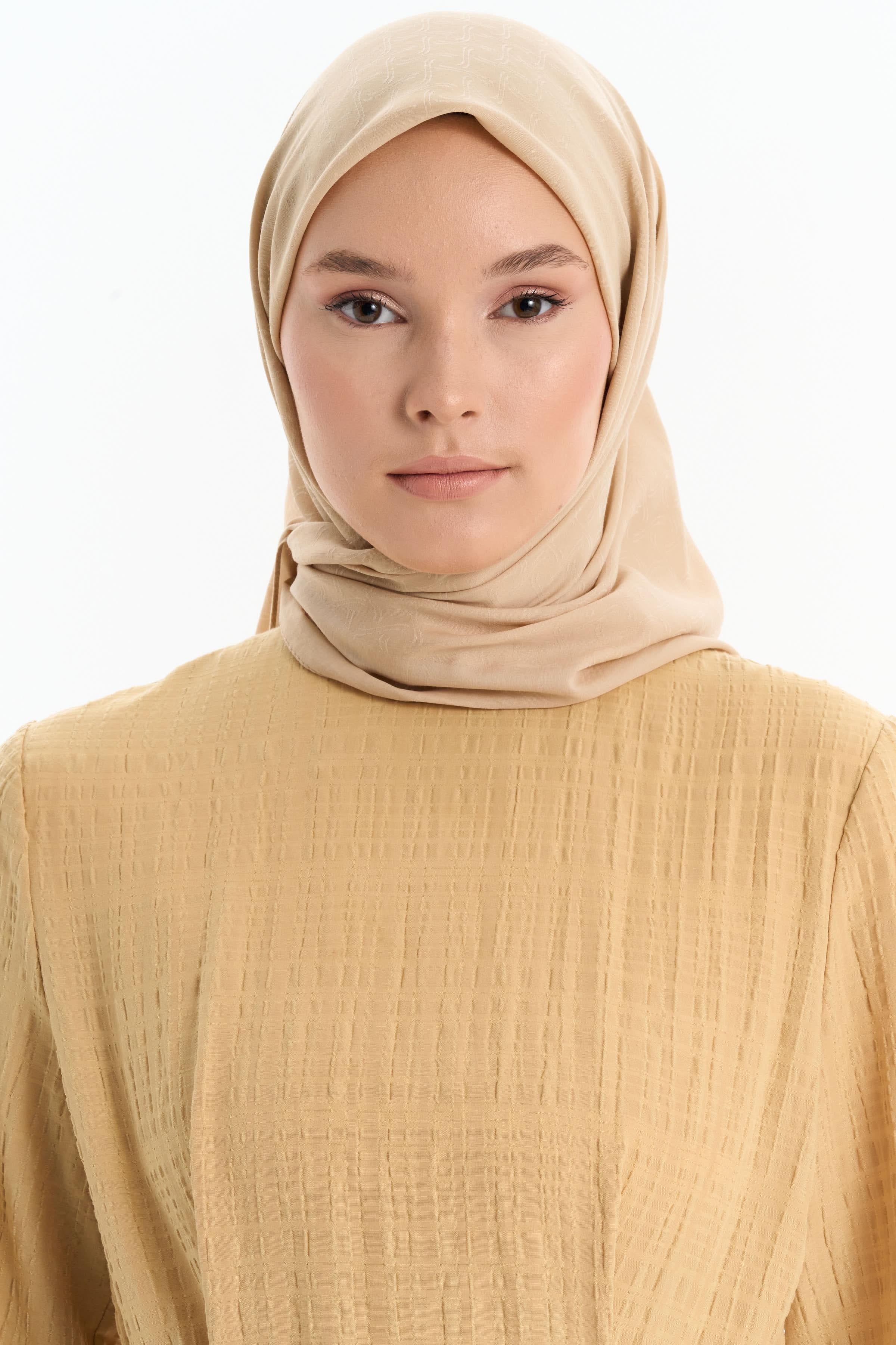 Dalga Desen Pamuk Eşarp - Bej TUGBA