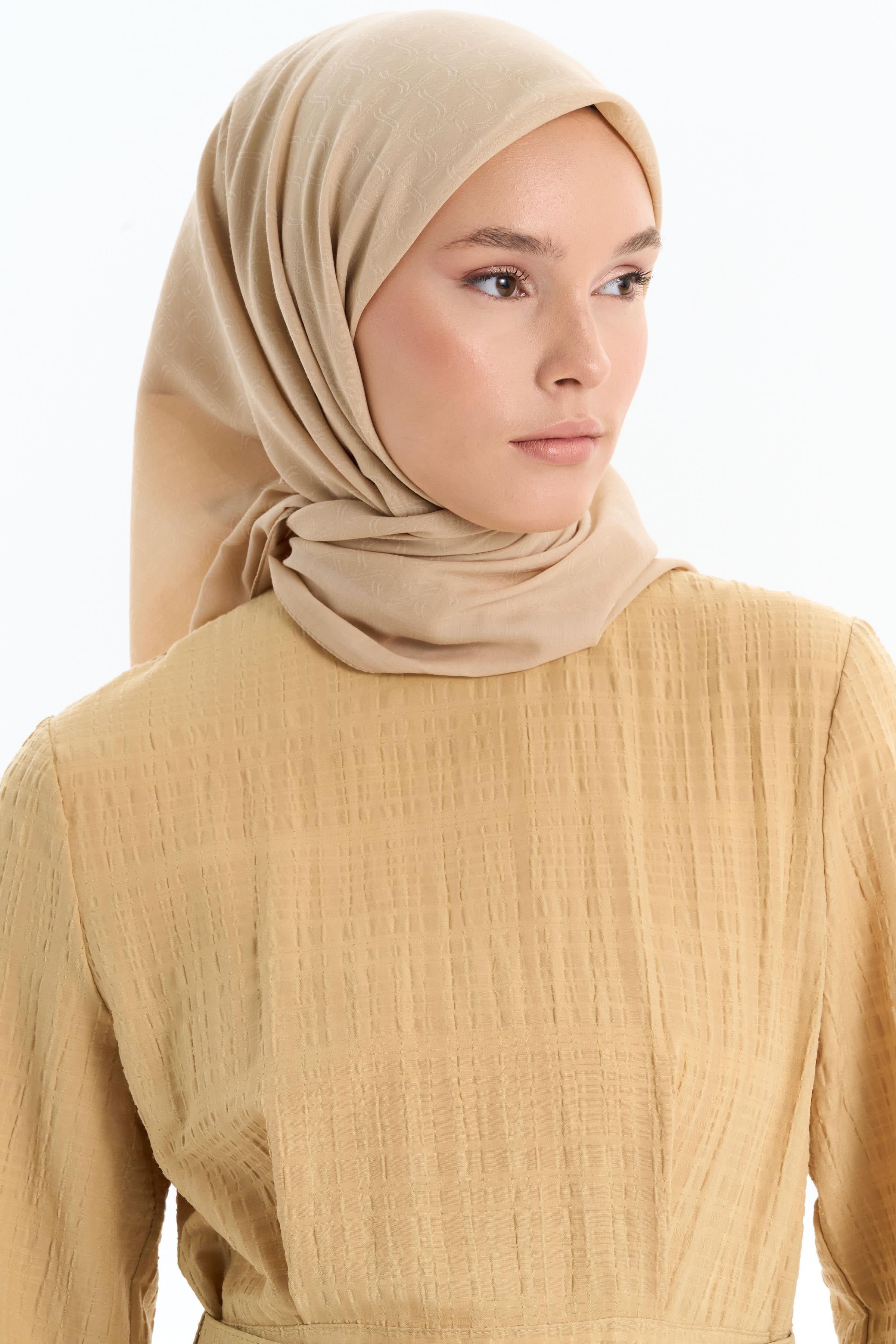 Dalga Desen Pamuk Eşarp - Bej TUGBA