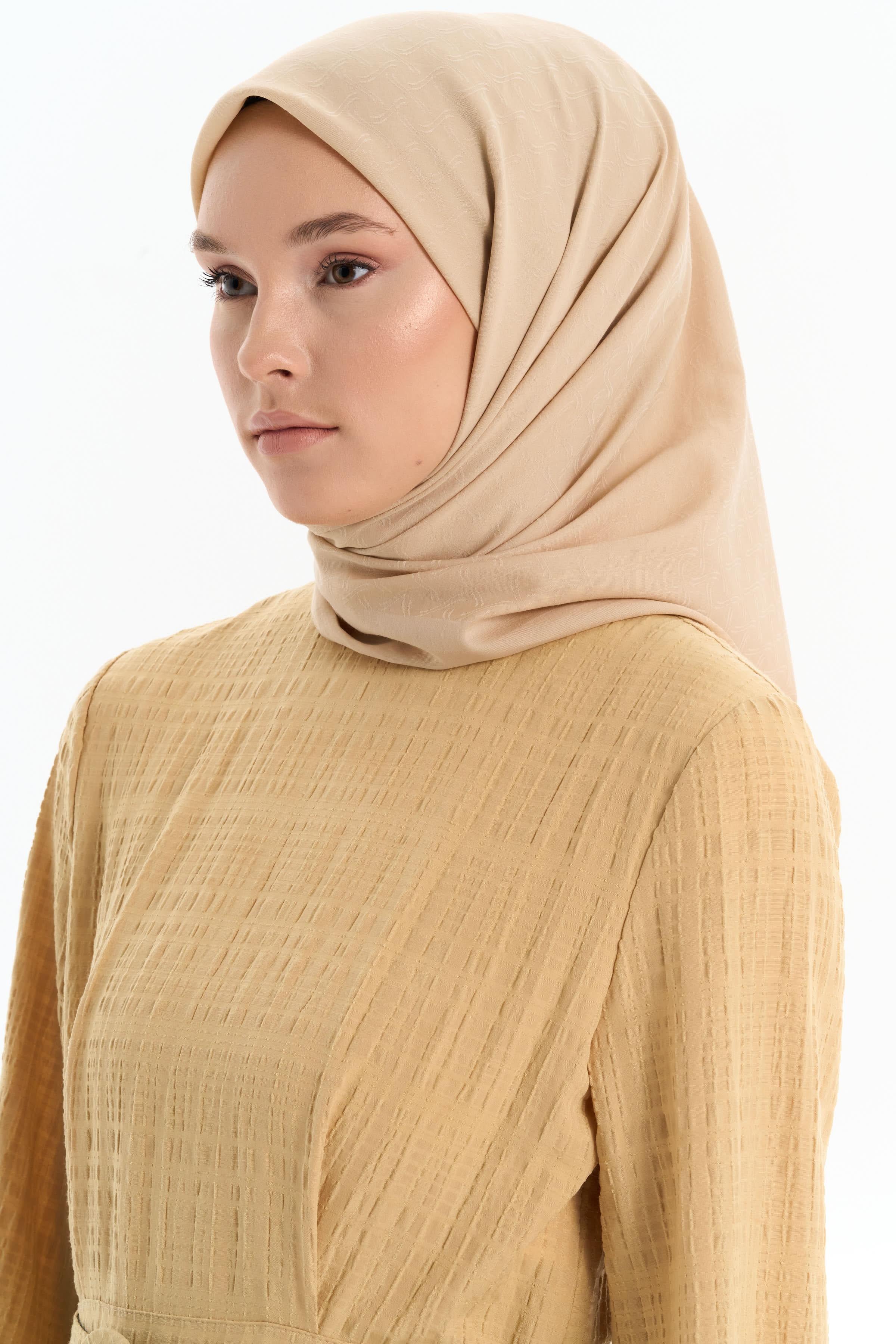 Dalga Desen Pamuk Eşarp - Bej TUGBA