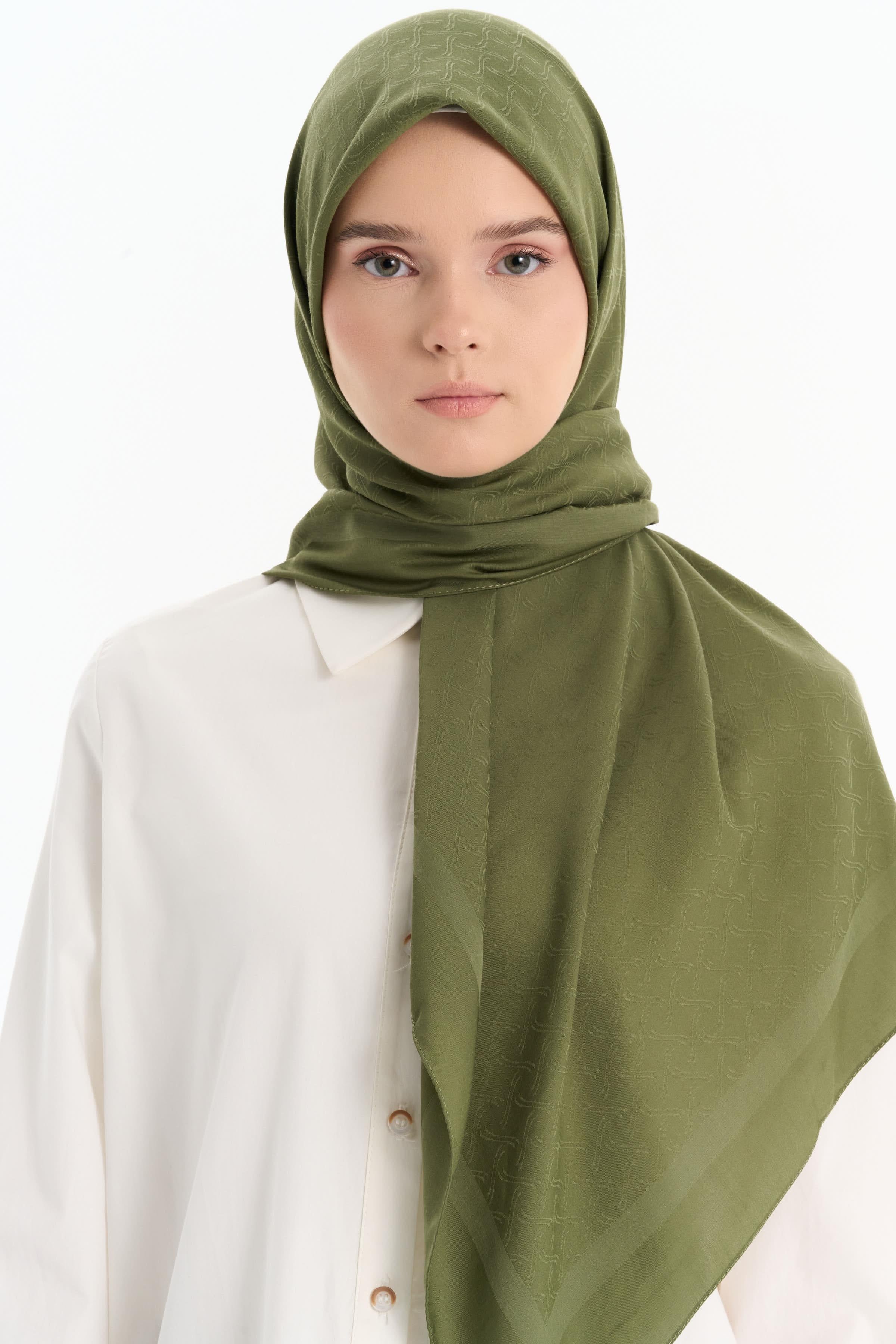 Dalga Desen Pamuk Eşarp - Haki TUGBA