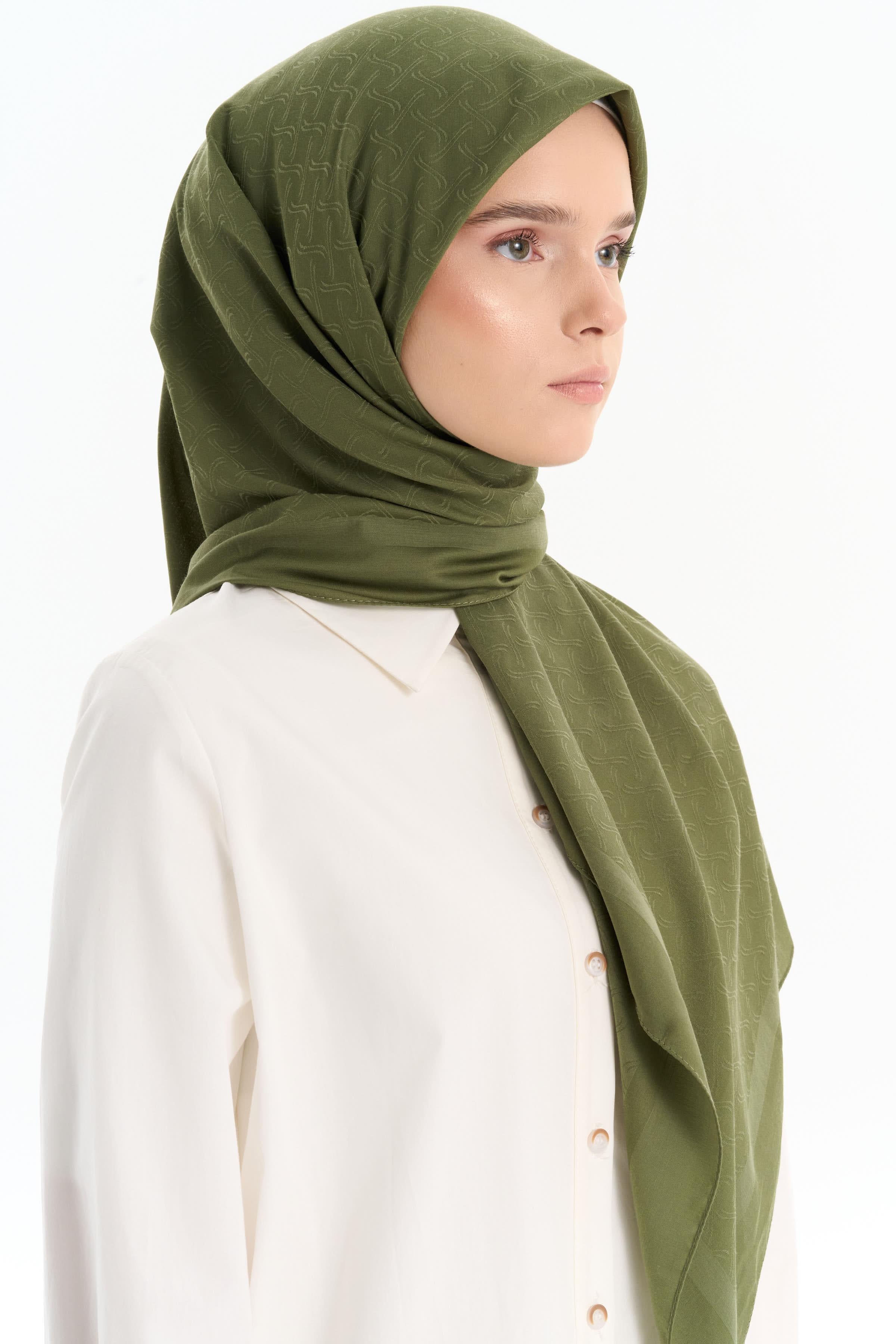 Dalga Desen Pamuk Eşarp - Haki TUGBA