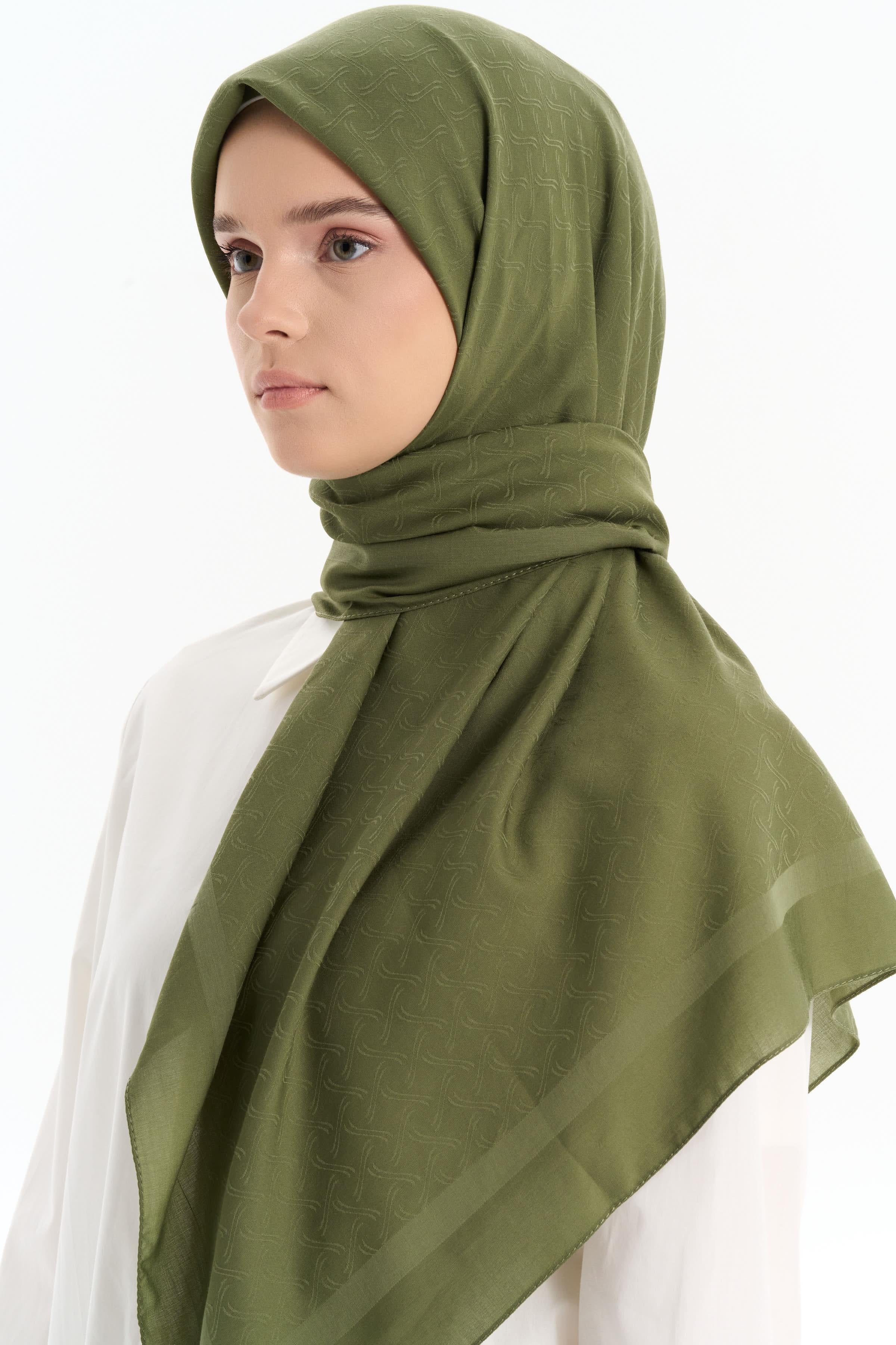 Dalga Desen Pamuk Eşarp - Haki TUGBA