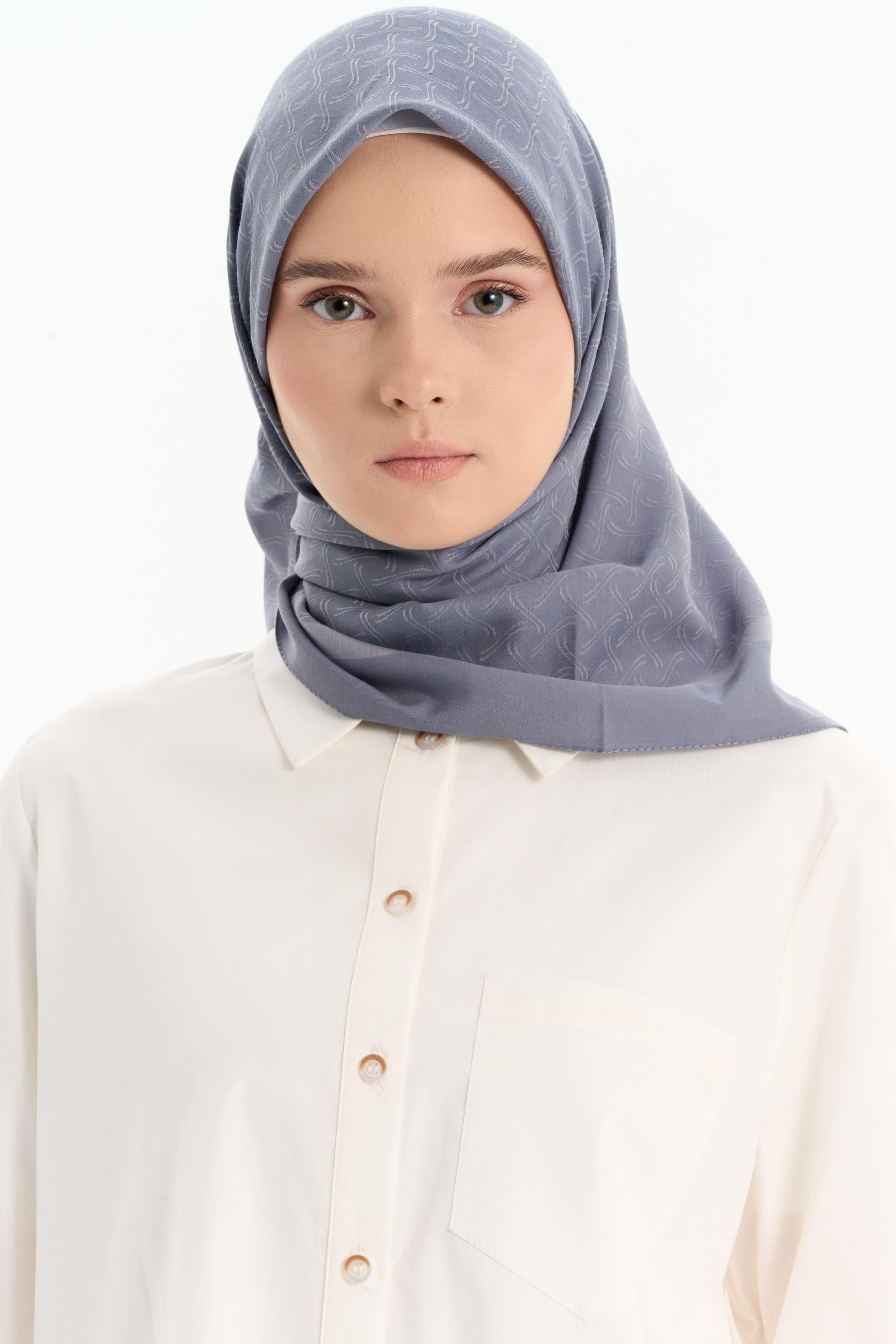 Dalga Desen Pamuk Eşarp - Koyu Gri TUGBA