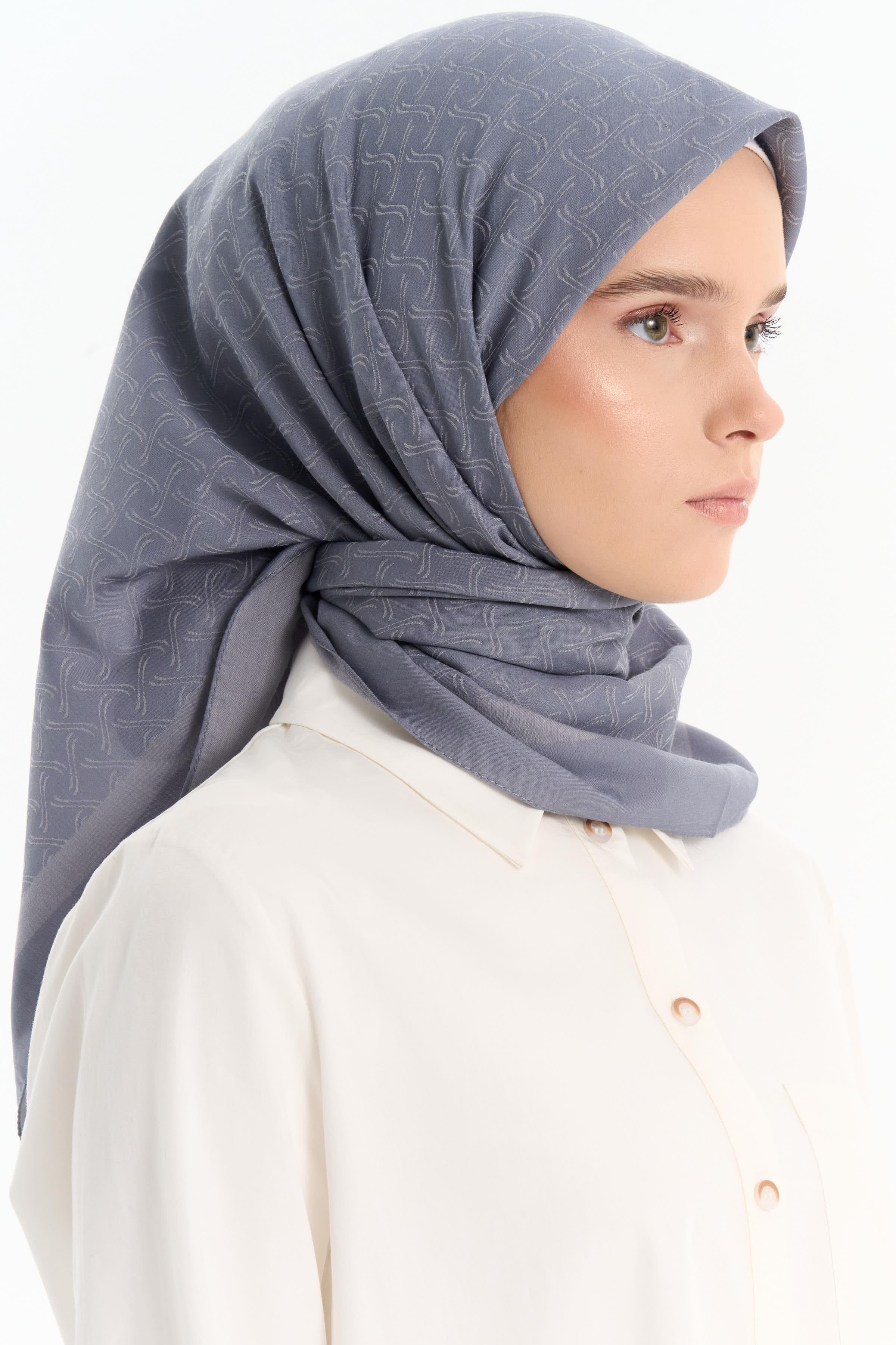 Dalga Desen Pamuk Eşarp - Koyu Gri TUGBA