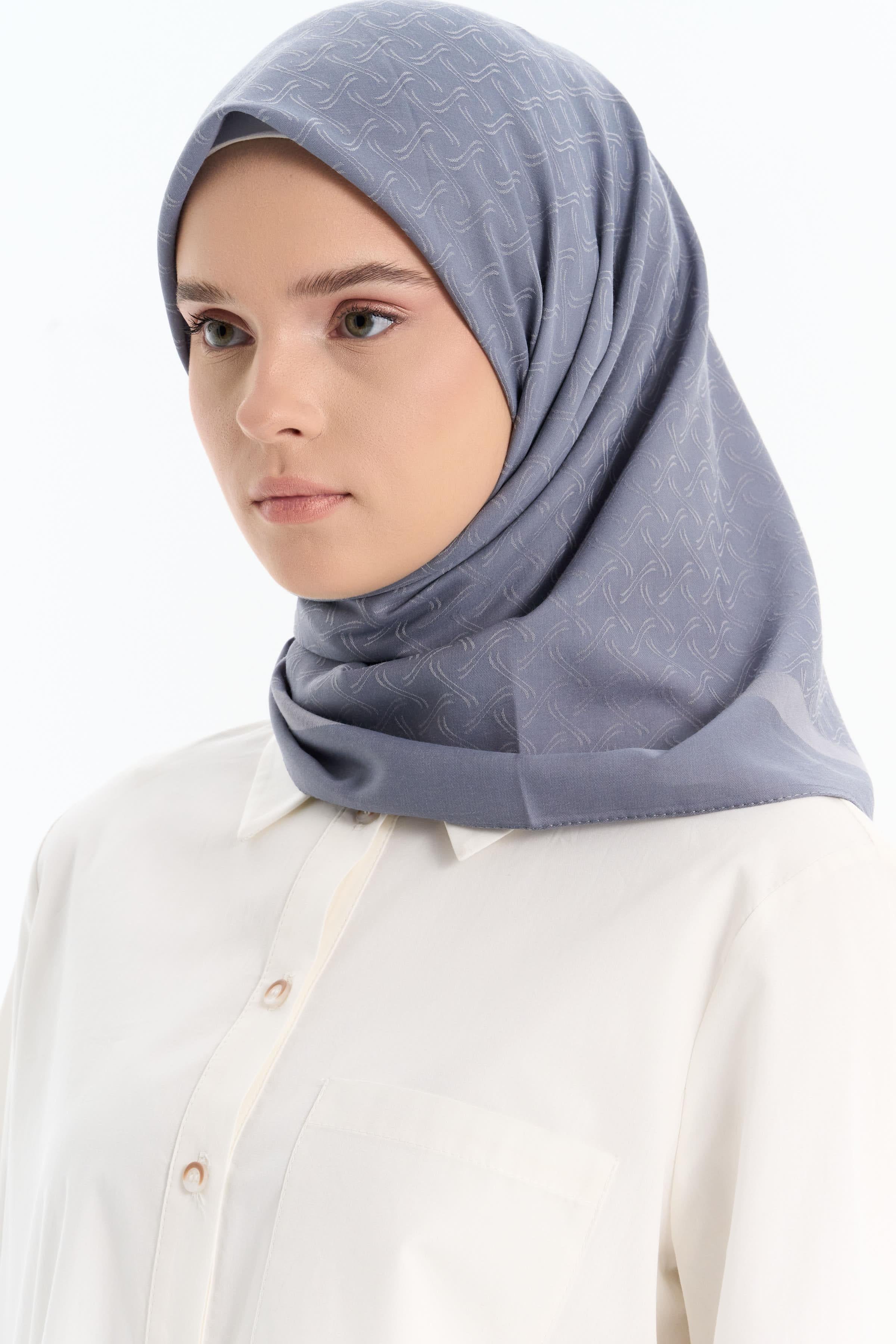 Dalga Desen Pamuk Eşarp - Koyu Gri TUGBA