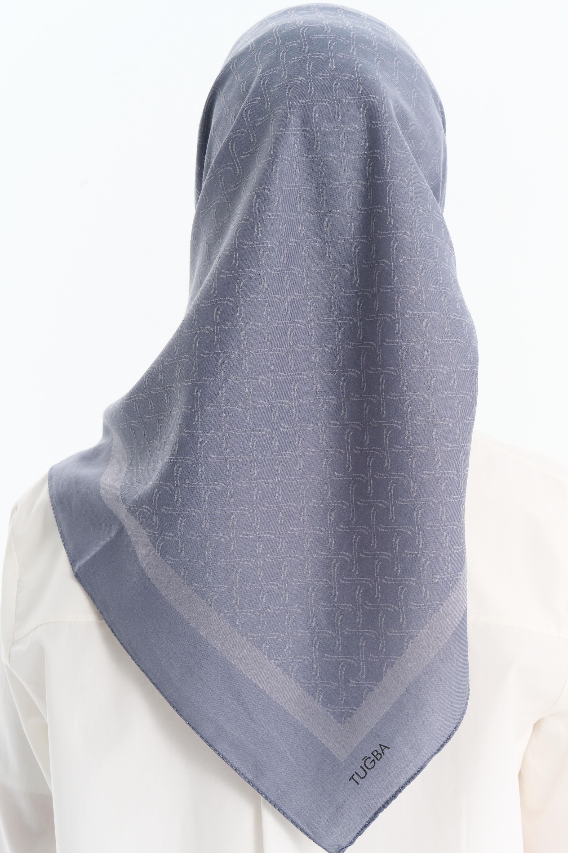 Dalga Desen Pamuk Eşarp - Koyu Gri TUGBA