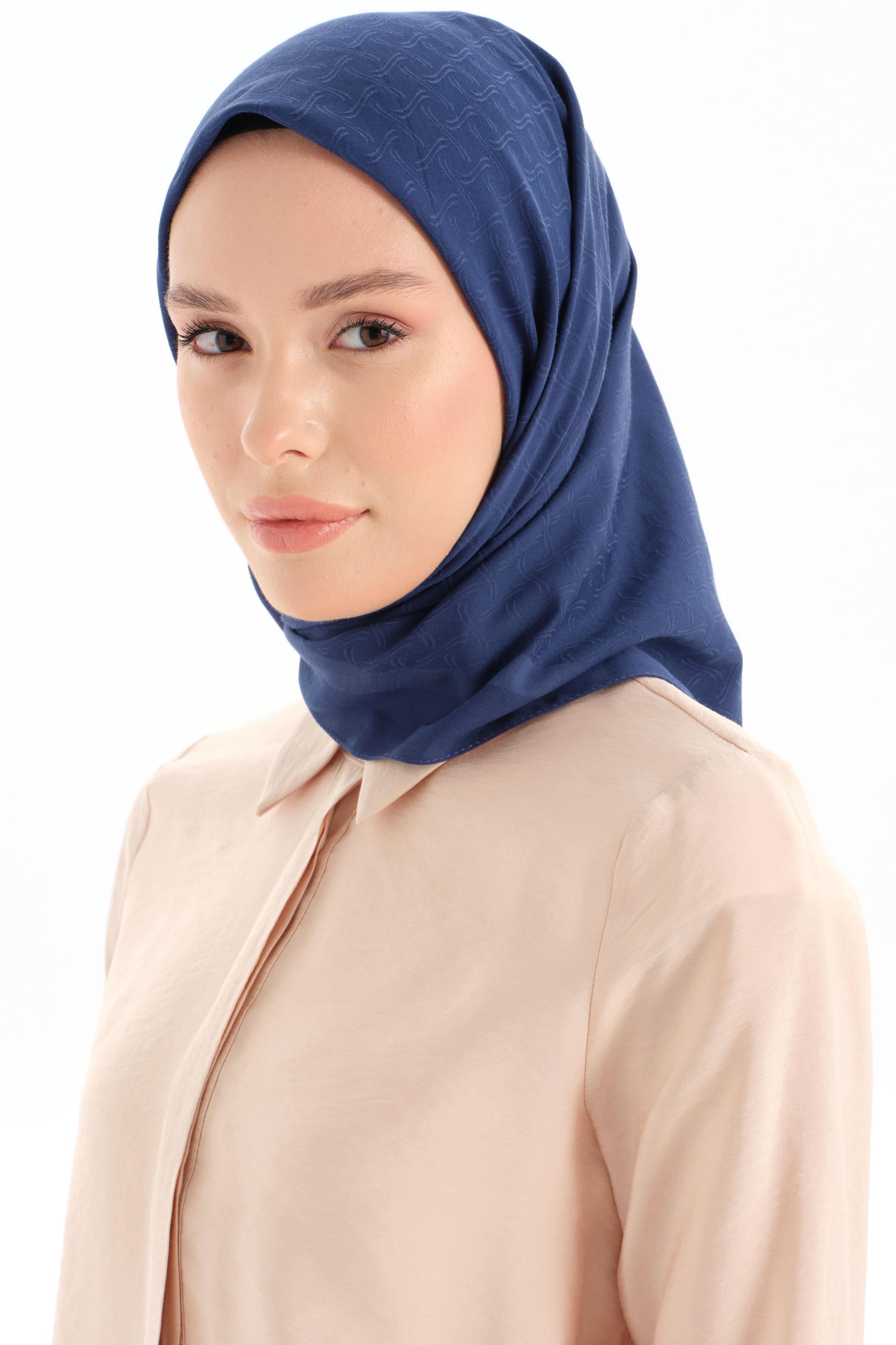 Dalga Desen Pamuk Eşarp - Lacivert TUGBA