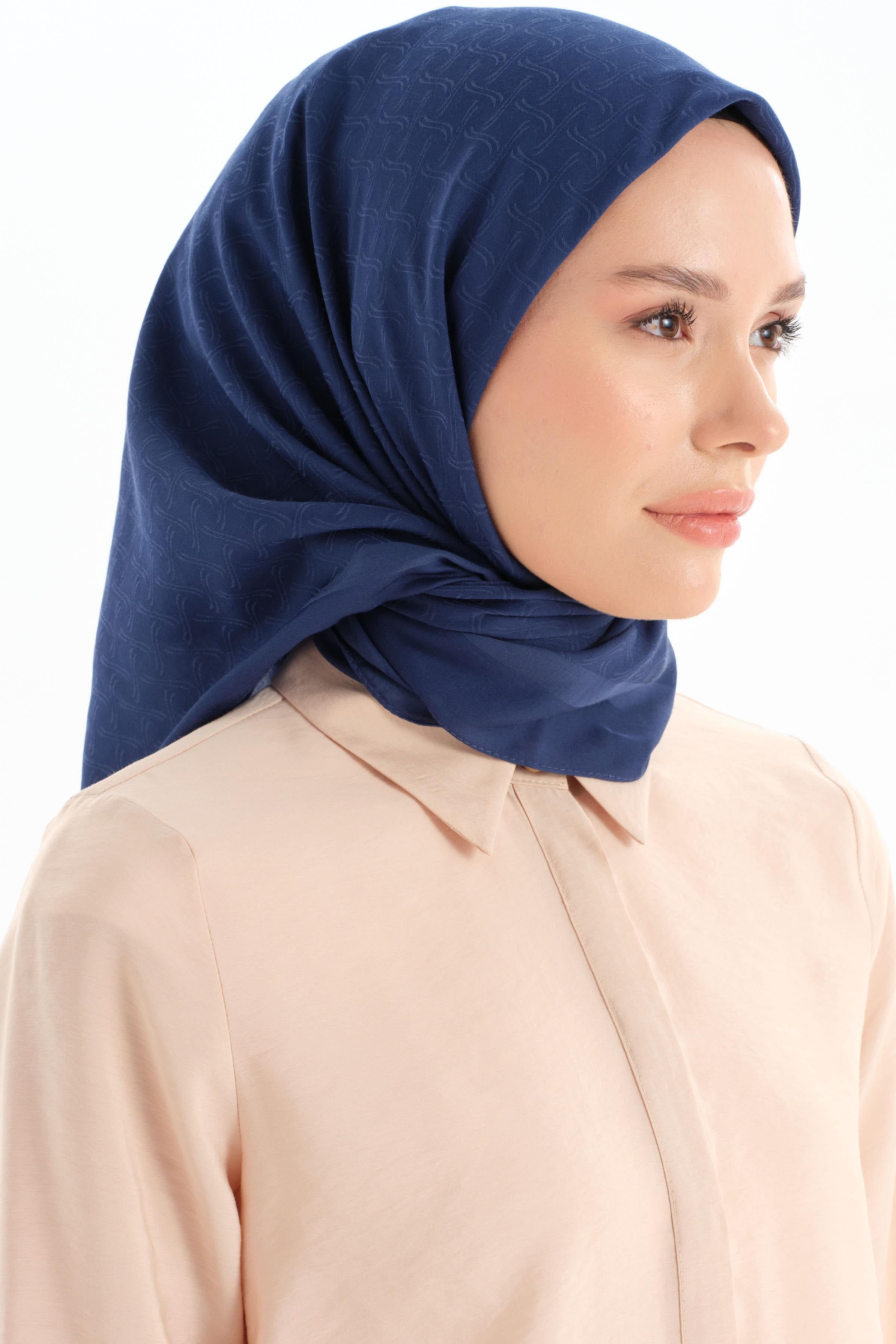 Dalga Desen Pamuk Eşarp - Lacivert TUGBA