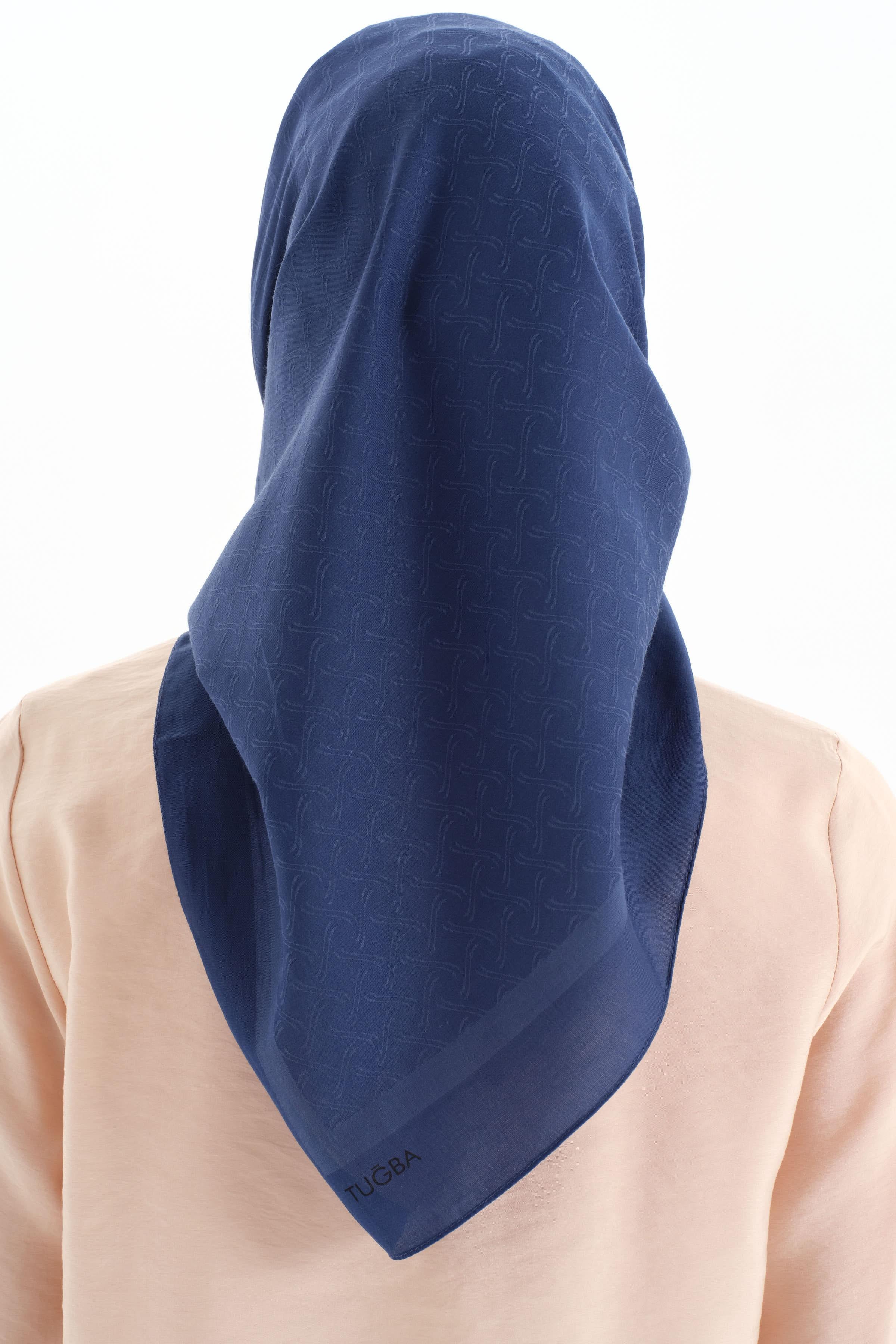 Dalga Desen Pamuk Eşarp - Lacivert TUGBA