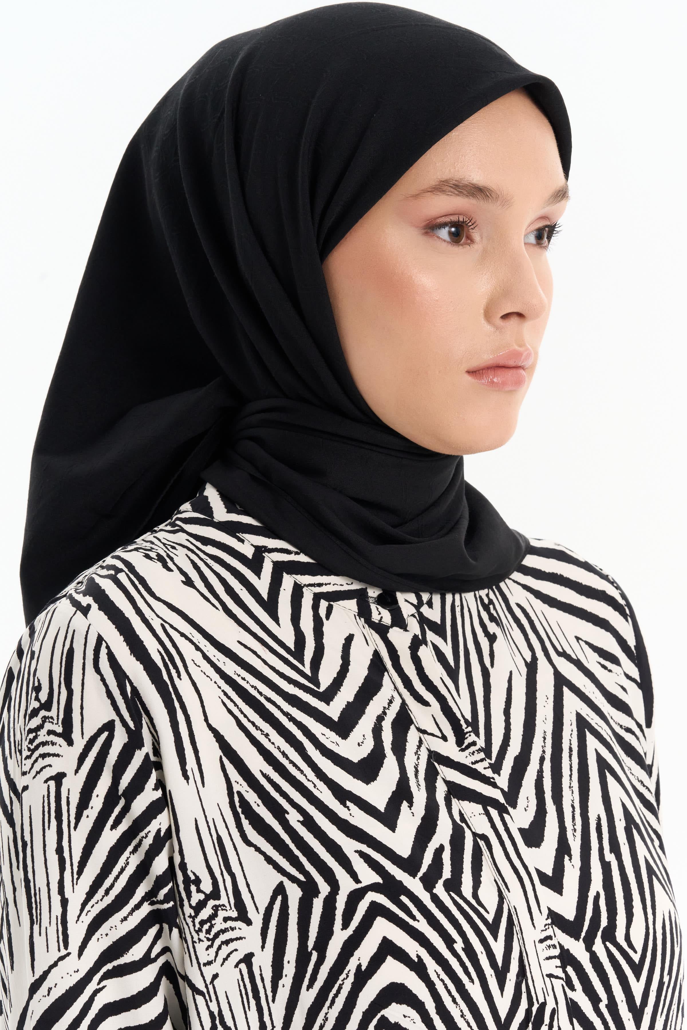 Dalga Desen Pamuk Eşarp - Siyah TUGBA