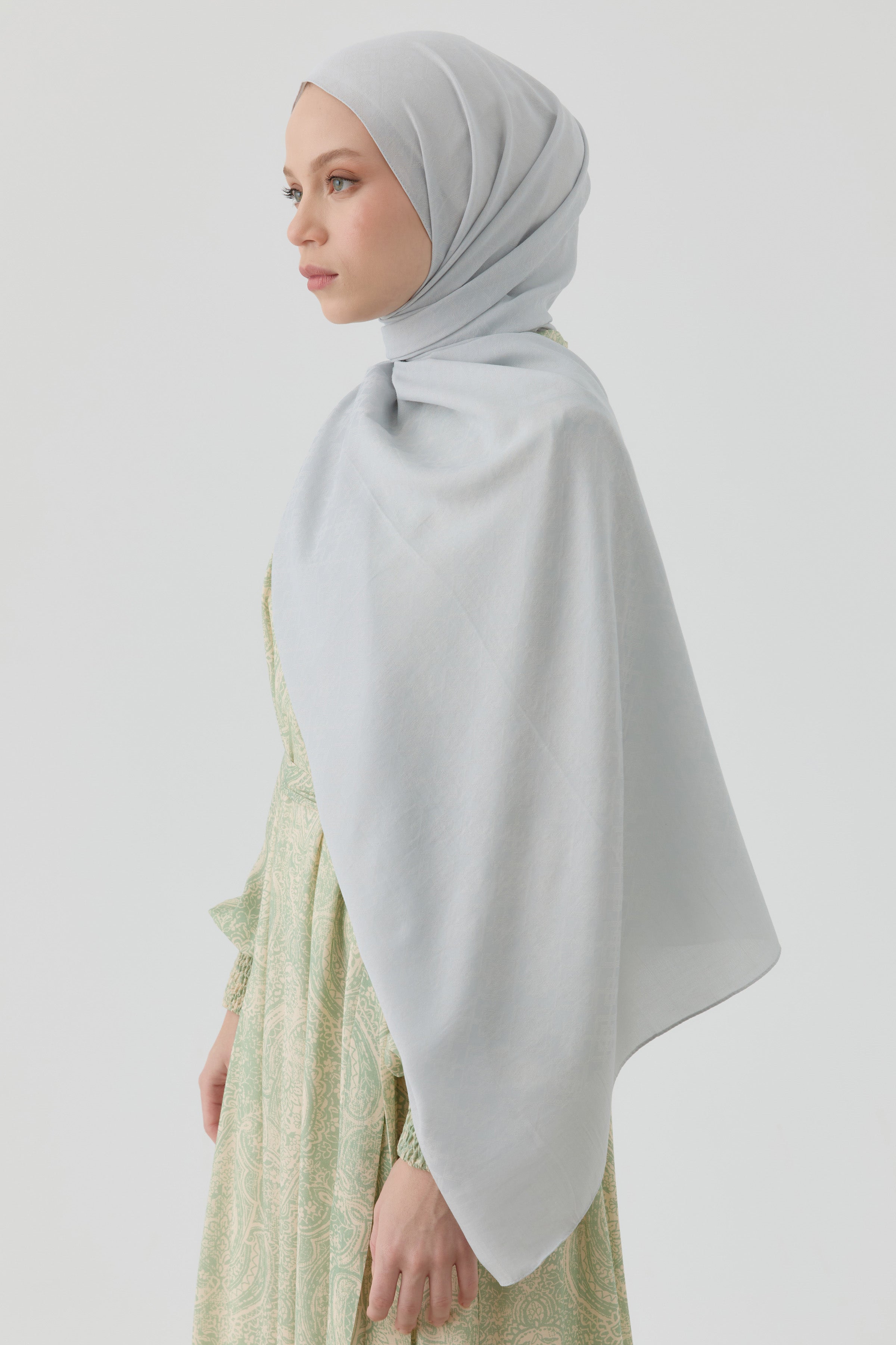 Geometrik Desen Pamuk Şal - Gümüş TUGBA