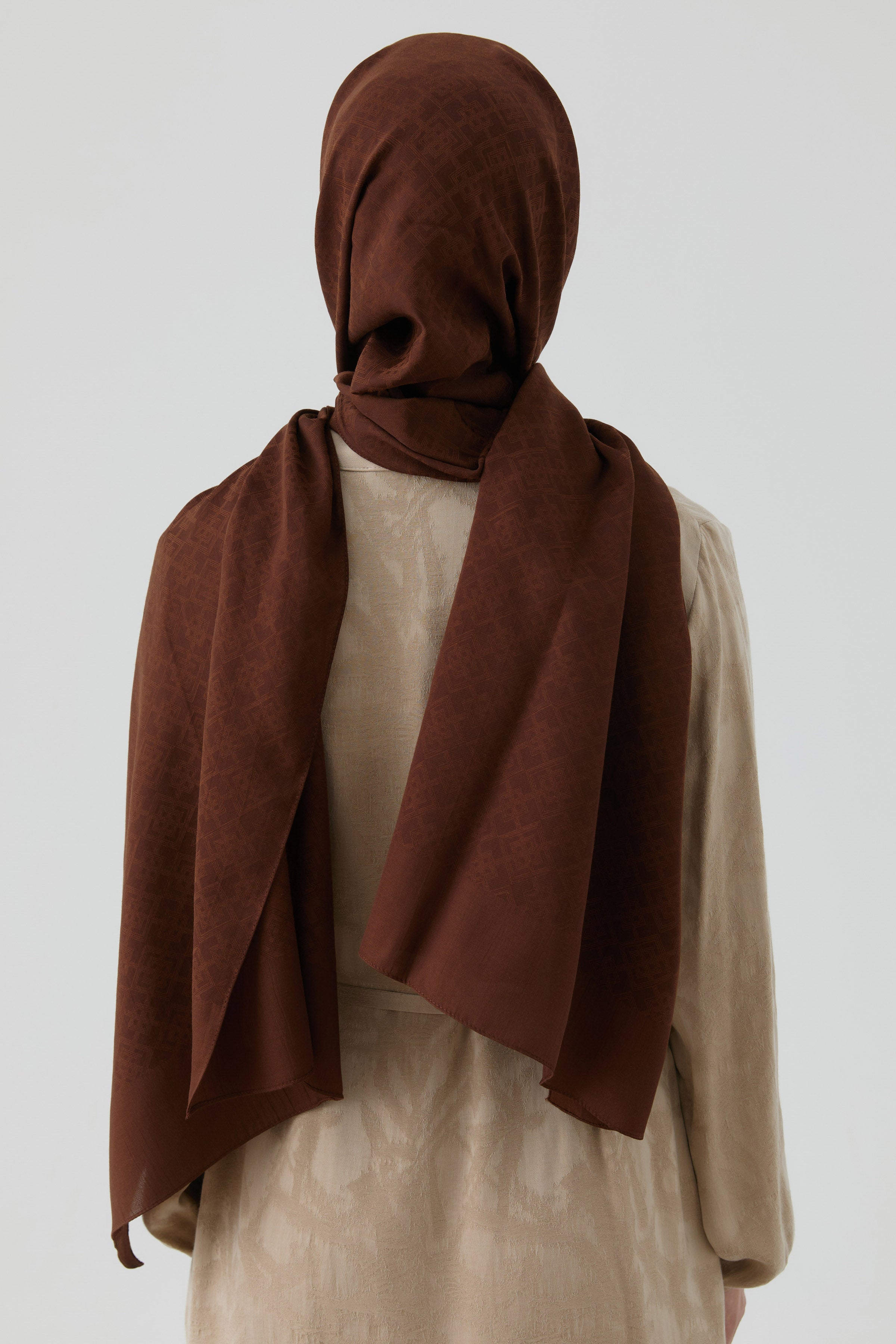 Geometrik Desen Pamuk Şal - Kahve TUGBA