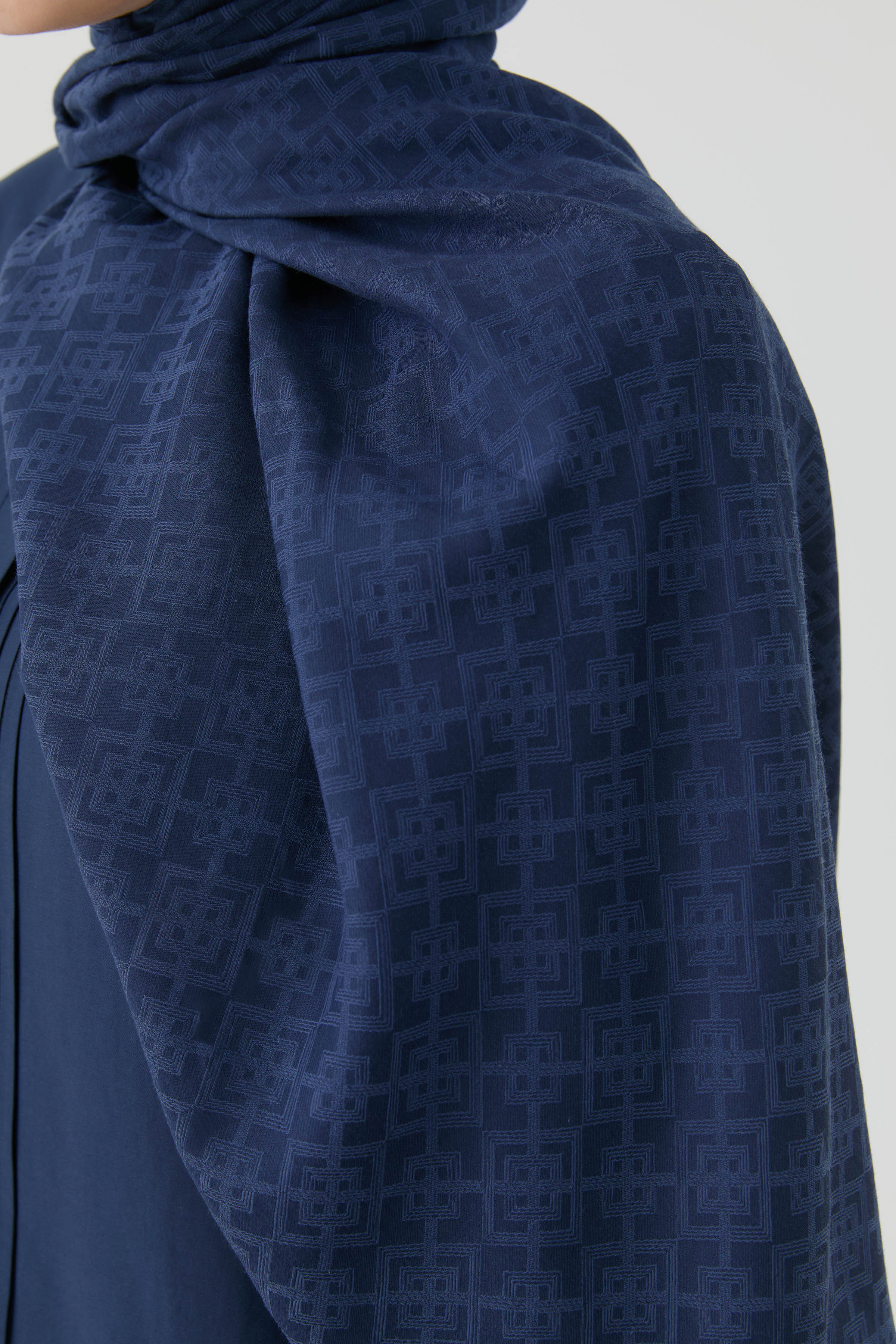 Geometrik Desen Pamuk Şal - Lacivert TUGBA