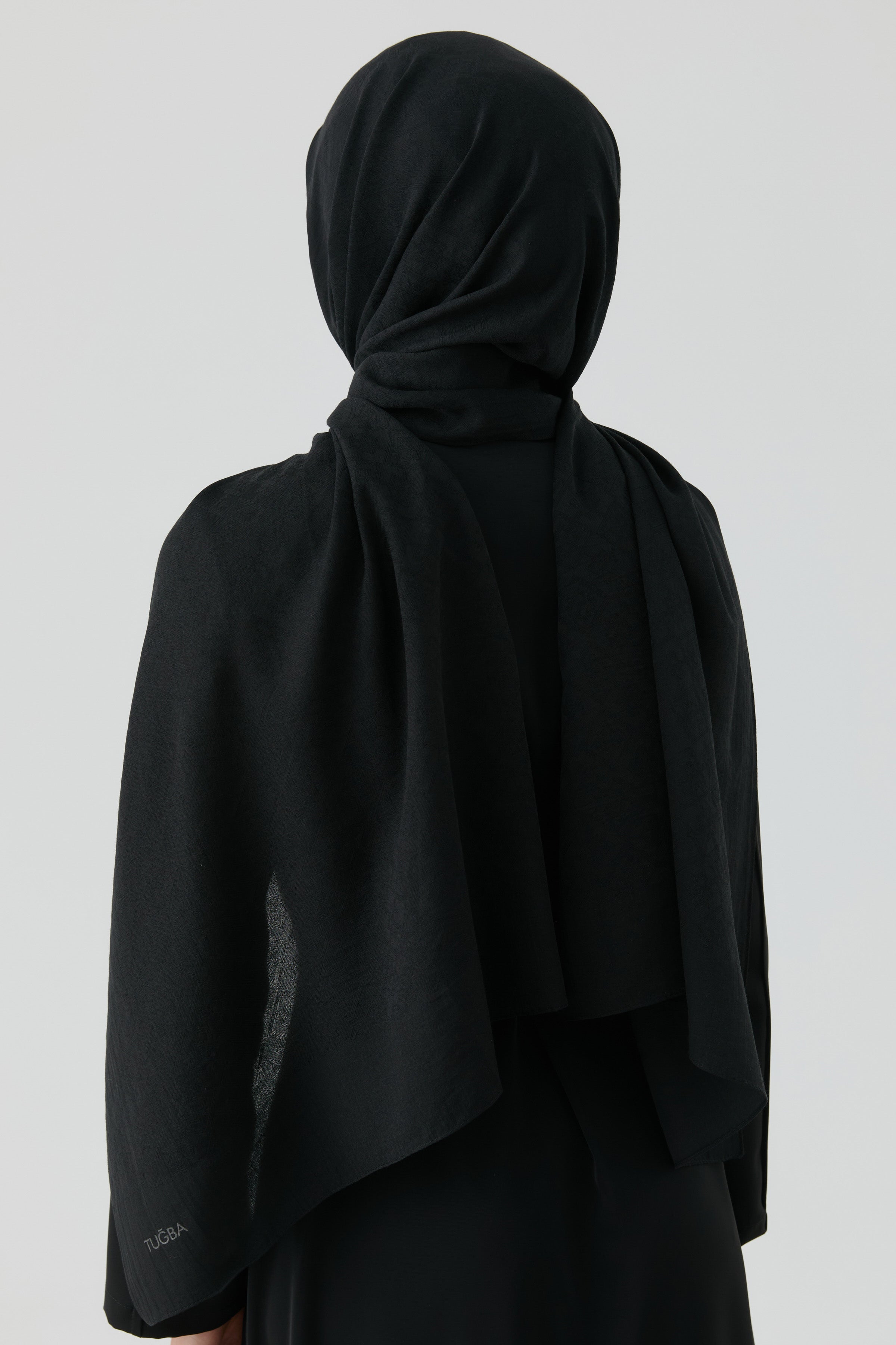 Geometrik Desen Pamuk Şal - Siyah TUGBA