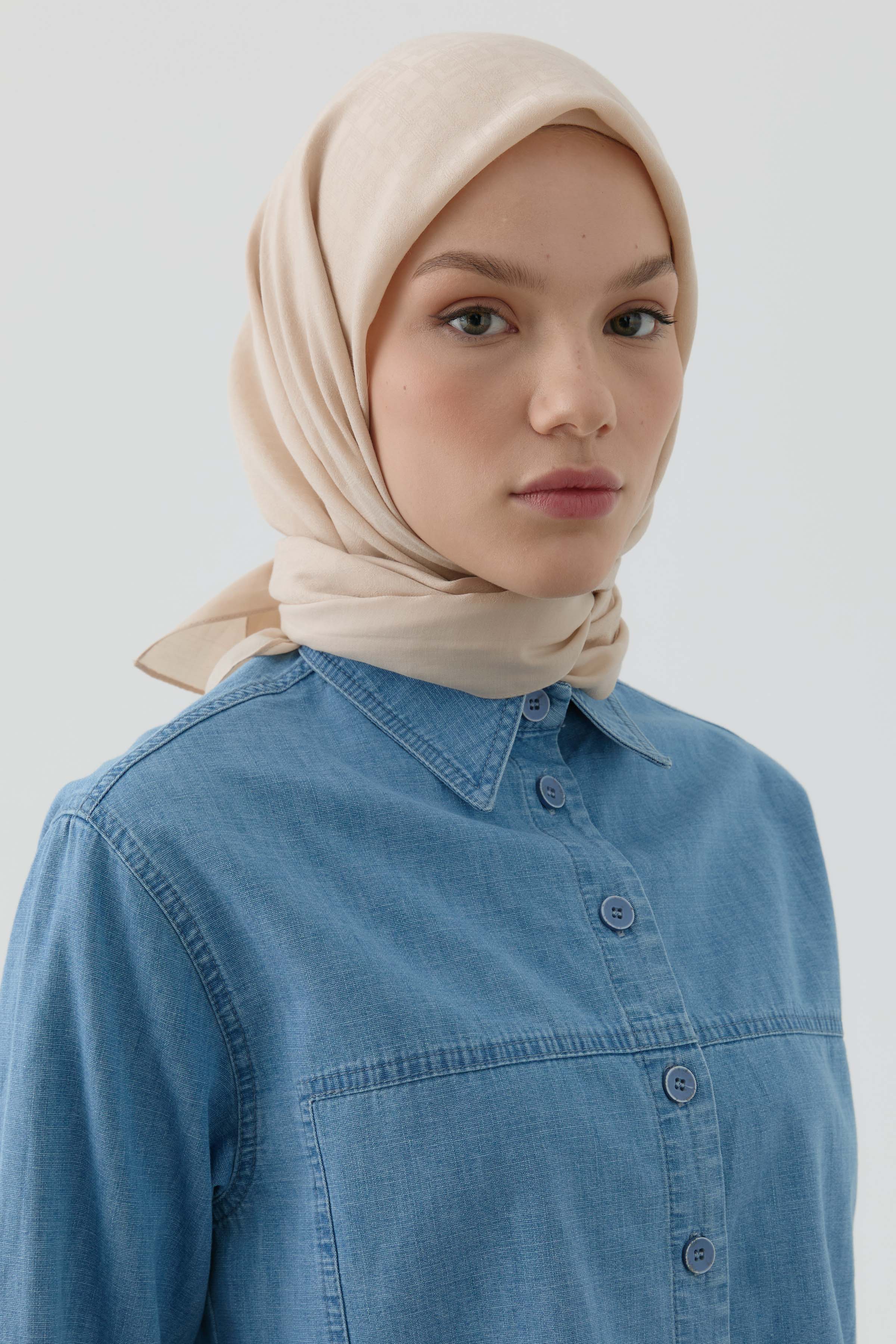 Geometrik Desen Stil Eşarp - Bej TUGBA