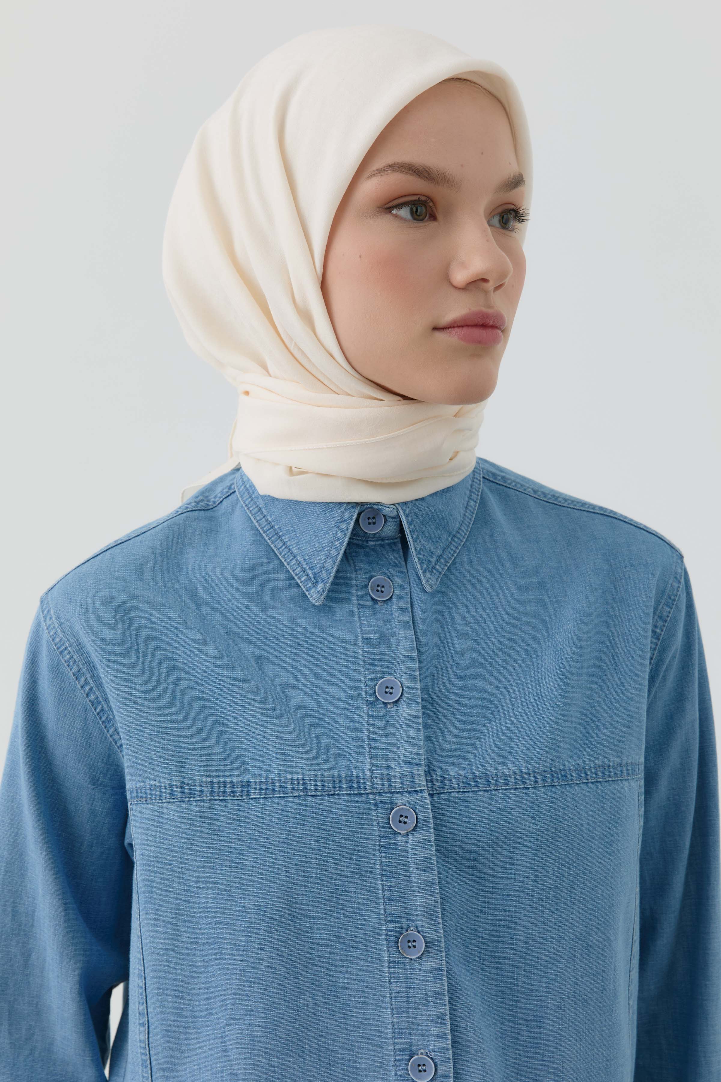 Geometrik Desen Stil Eşarp - Ekru TUGBA