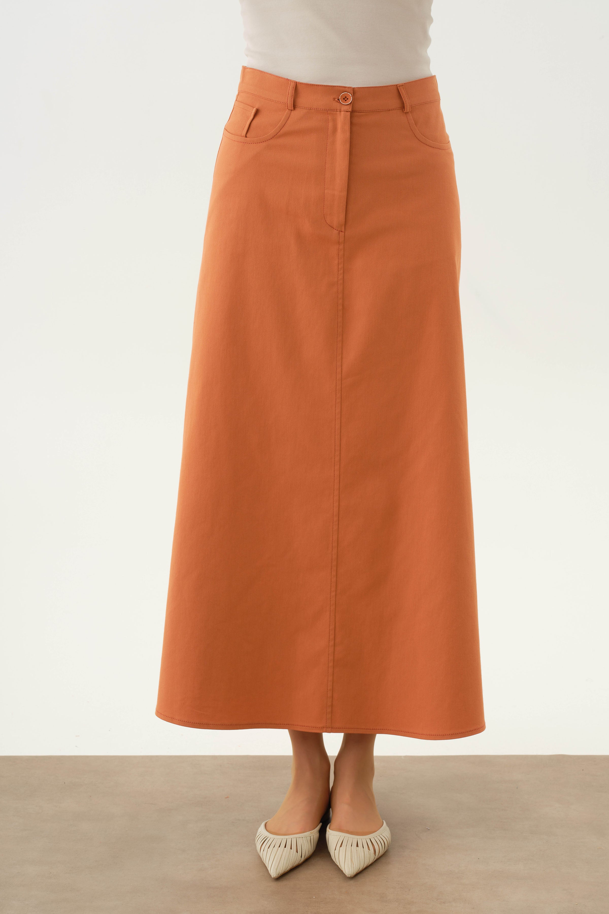 Beş Cepli Etek - Oranj TUGBA