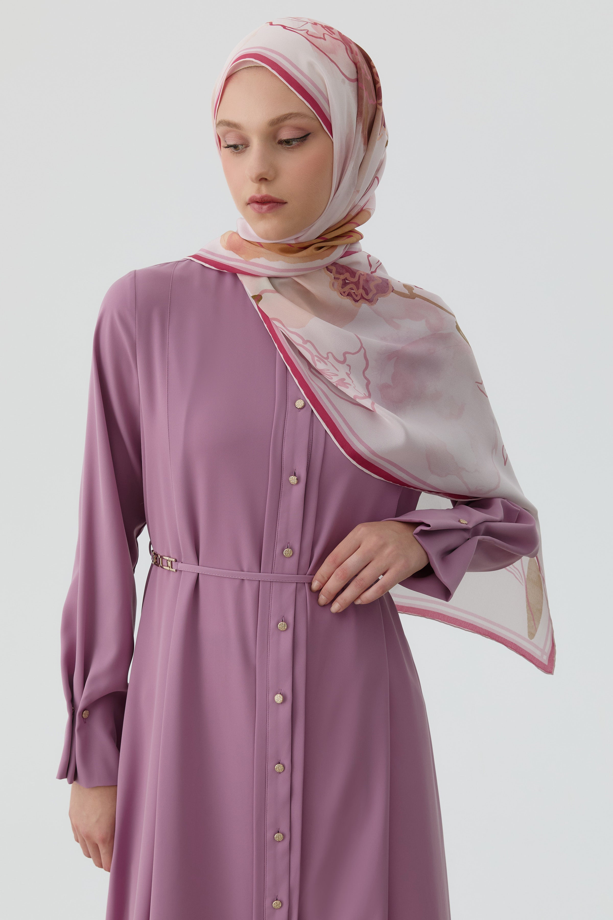 Bileği Pile Düğme Detaylı Tunik - Lila TUGBA