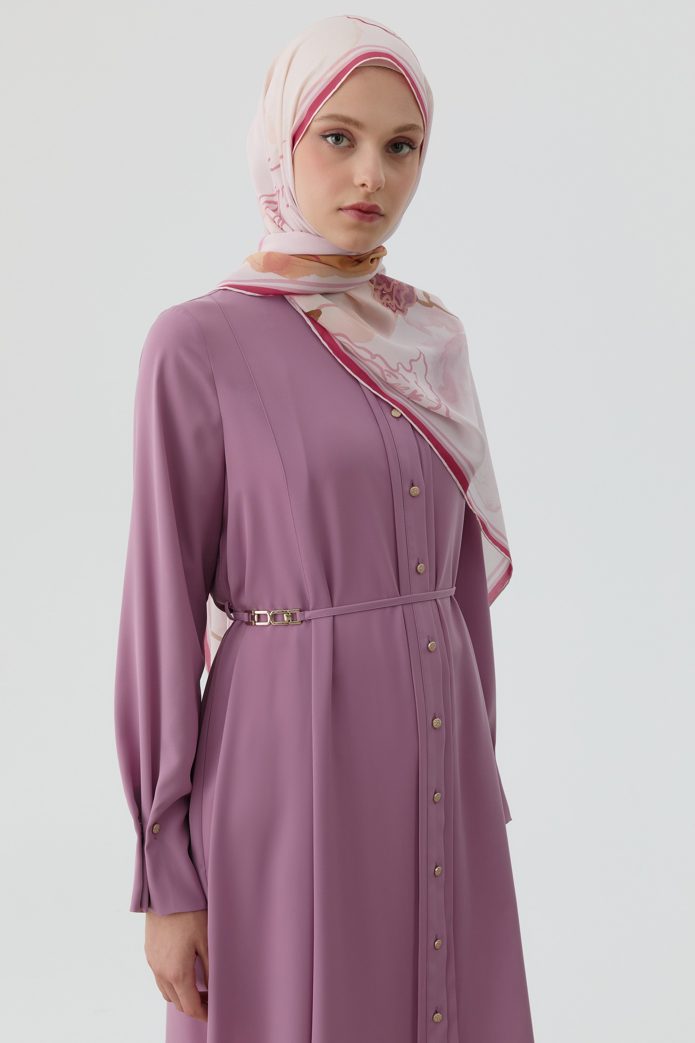 Bileği Pile Düğme Detaylı Tunik - Lila TUGBA