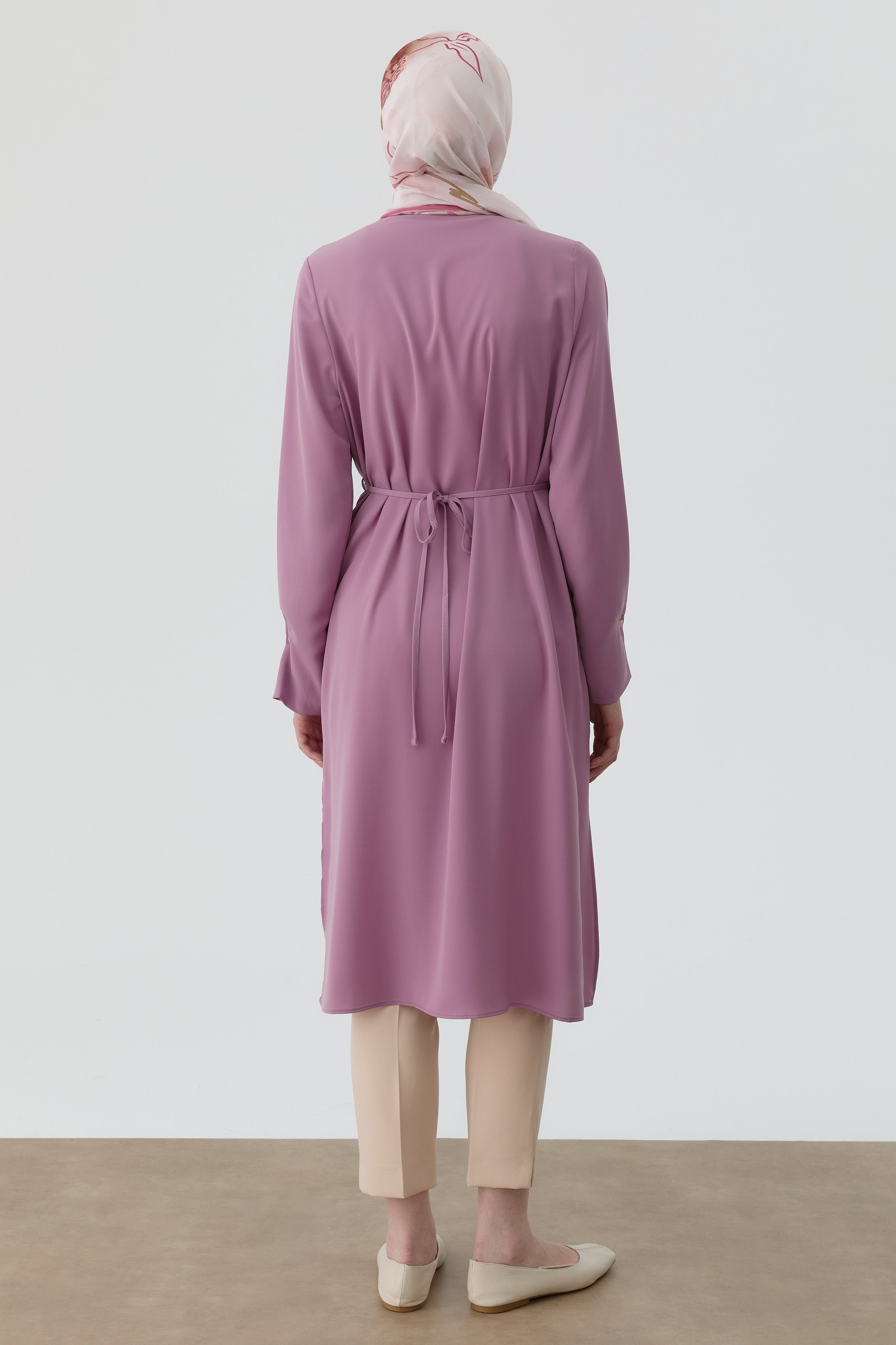 Bileği Pile Düğme Detaylı Tunik - Lila TUGBA