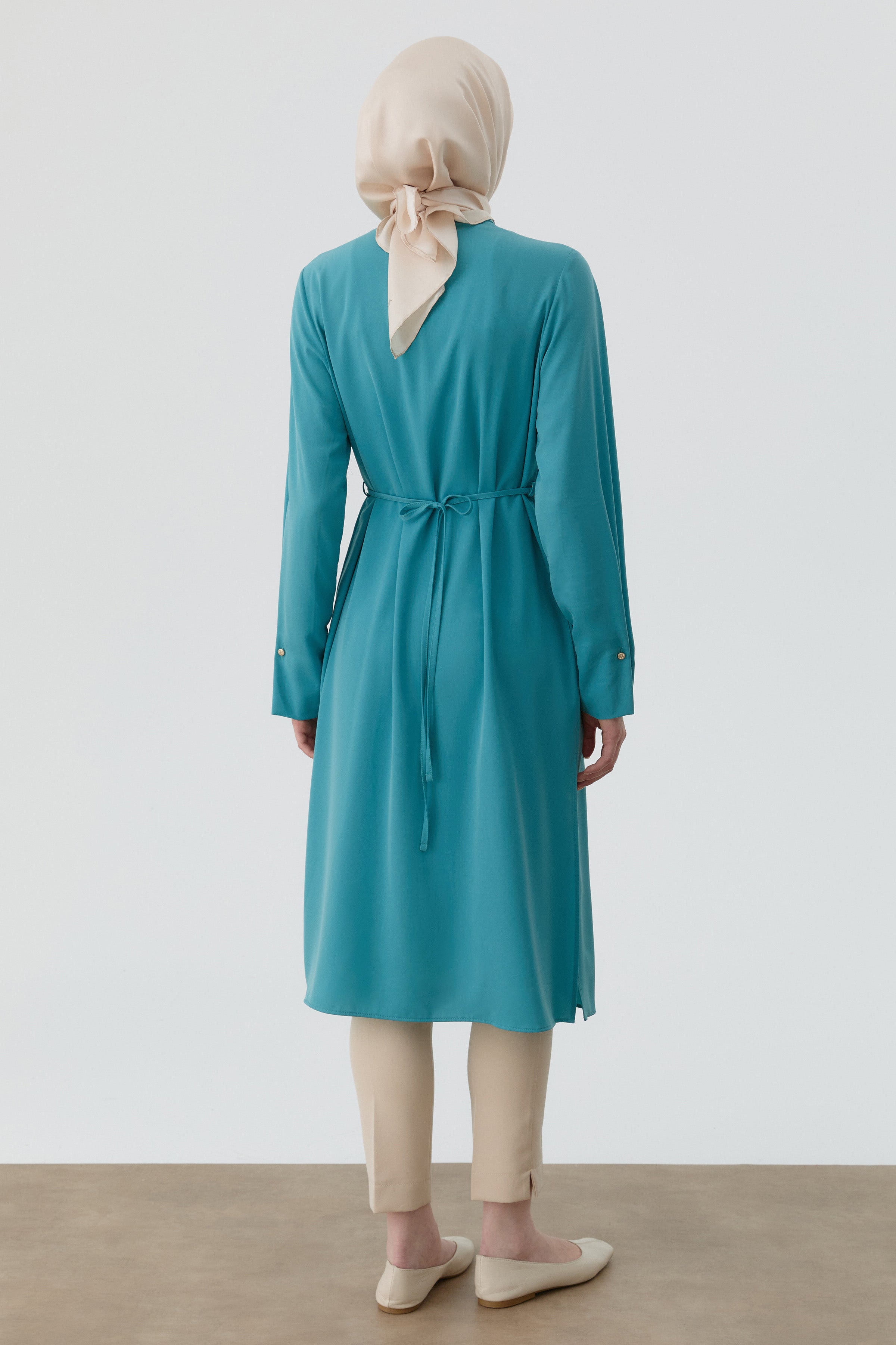 Bileği Pile Düğme Detaylı Tunik - Petrol TUGBA