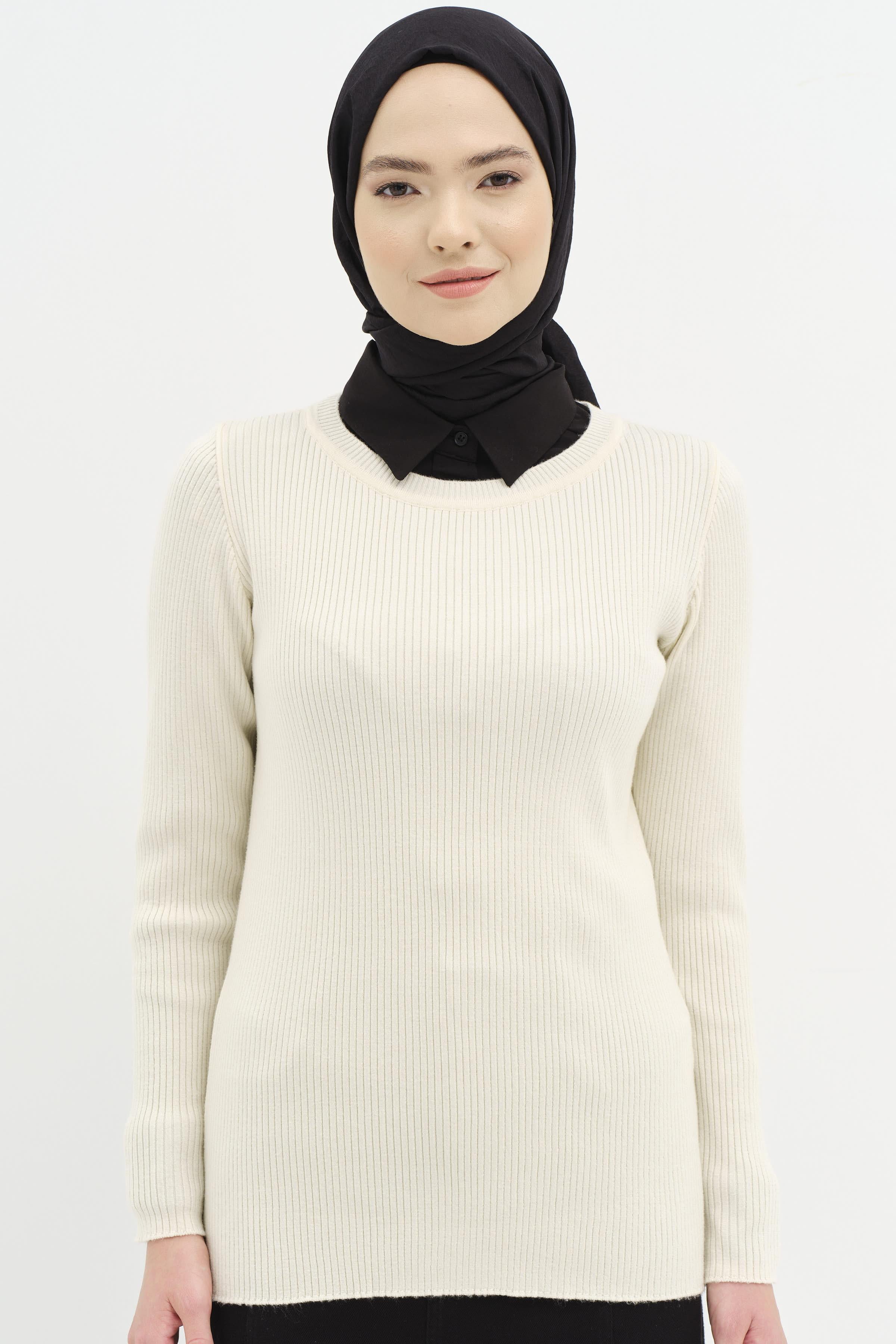 Bisiklet Yaka Fitilli Triko Kazak - Kemik TUGBA