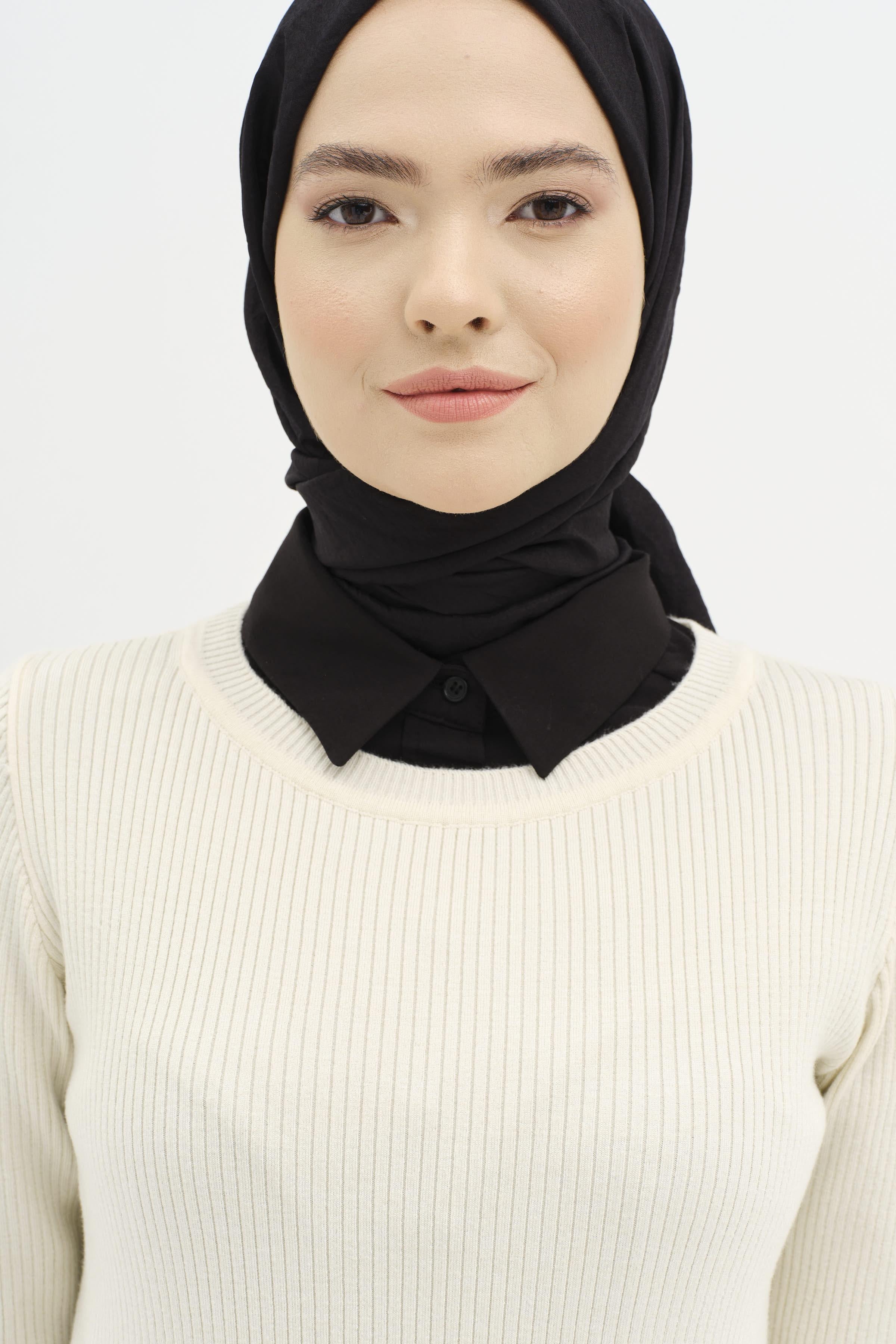 Bisiklet Yaka Fitilli Triko Kazak - Kemik TUGBA