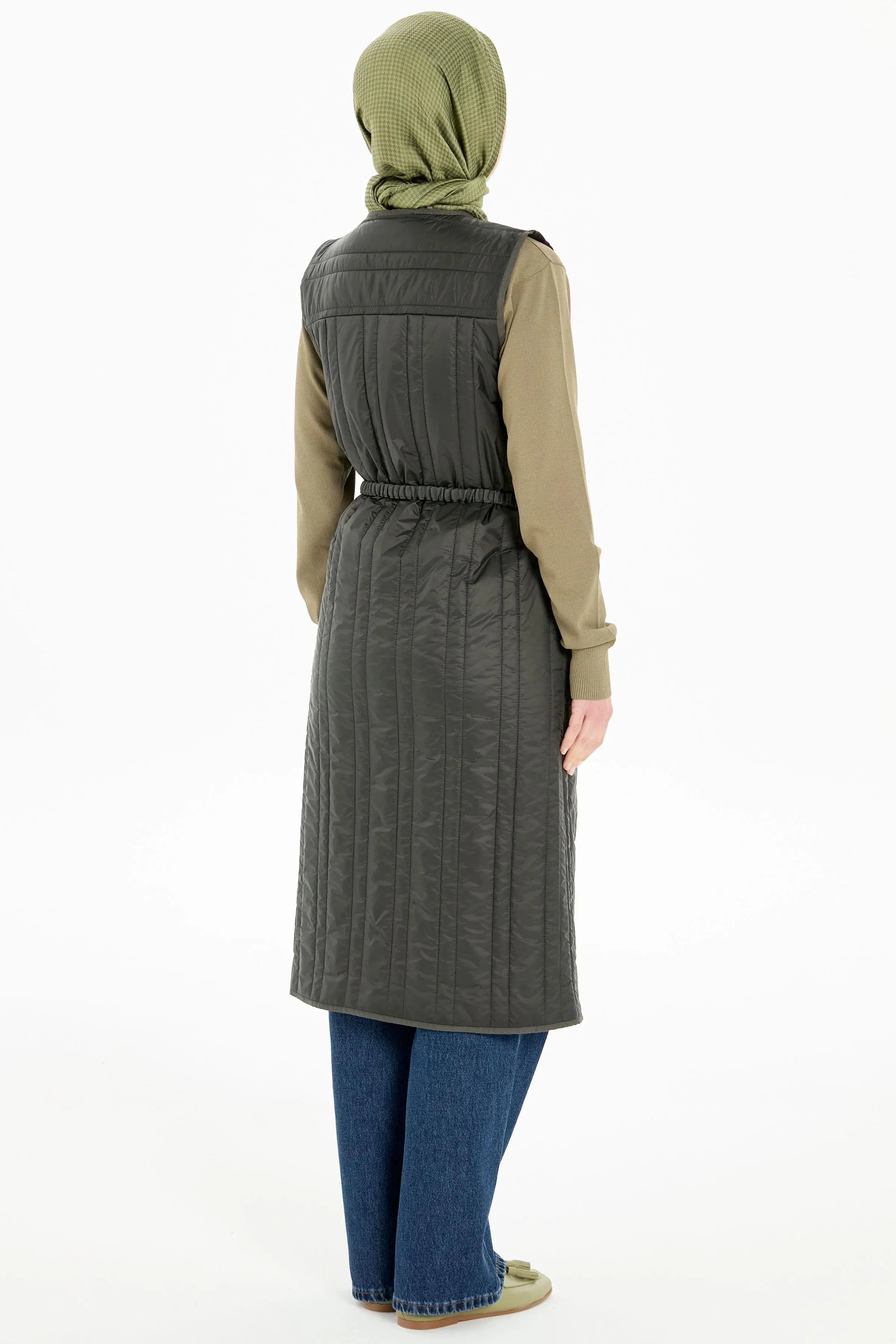 Biye Detaylı Kapitone Yelek - Haki TUGBA