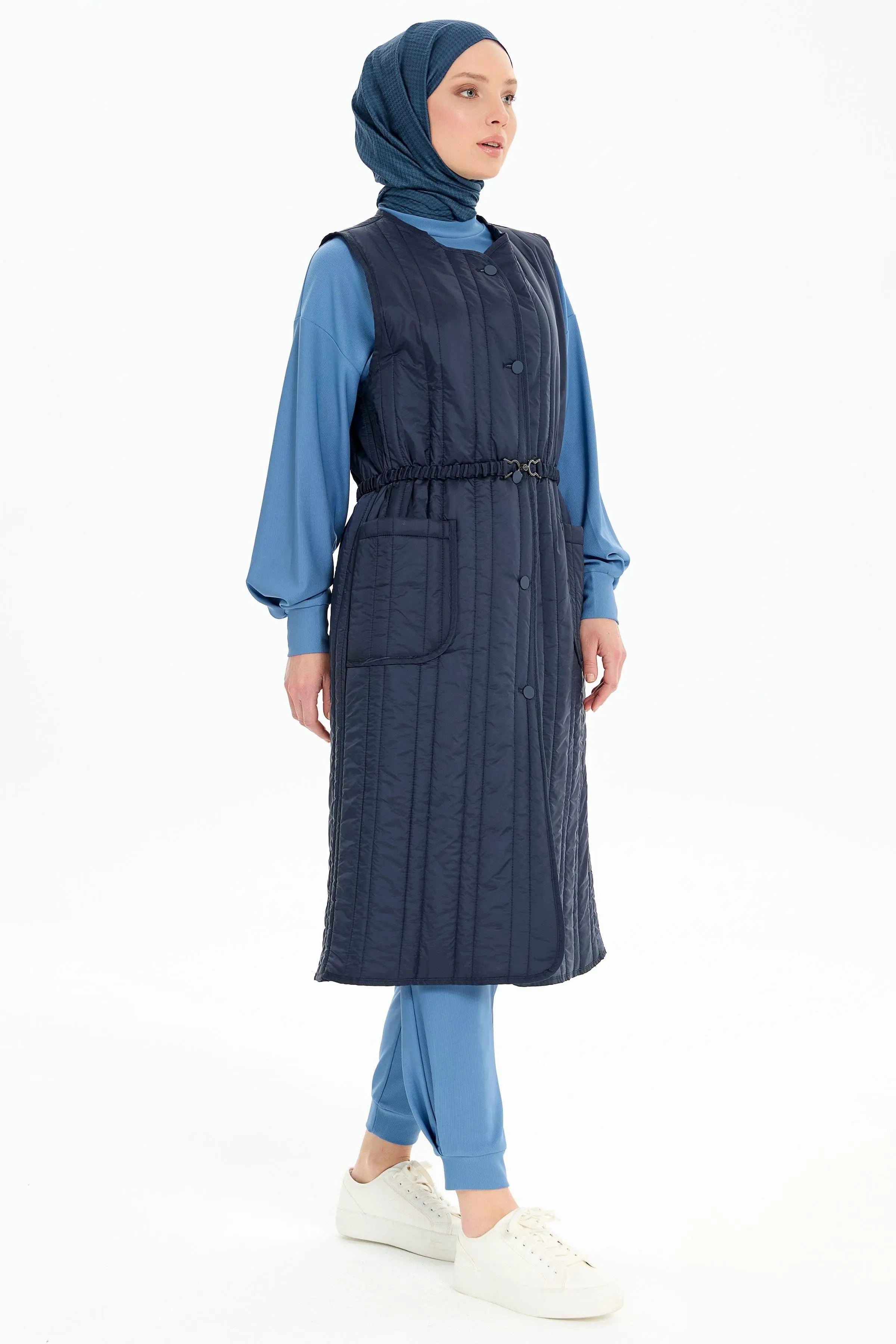 Biye Detaylı Kapitone Yelek - Lacivert TUGBA