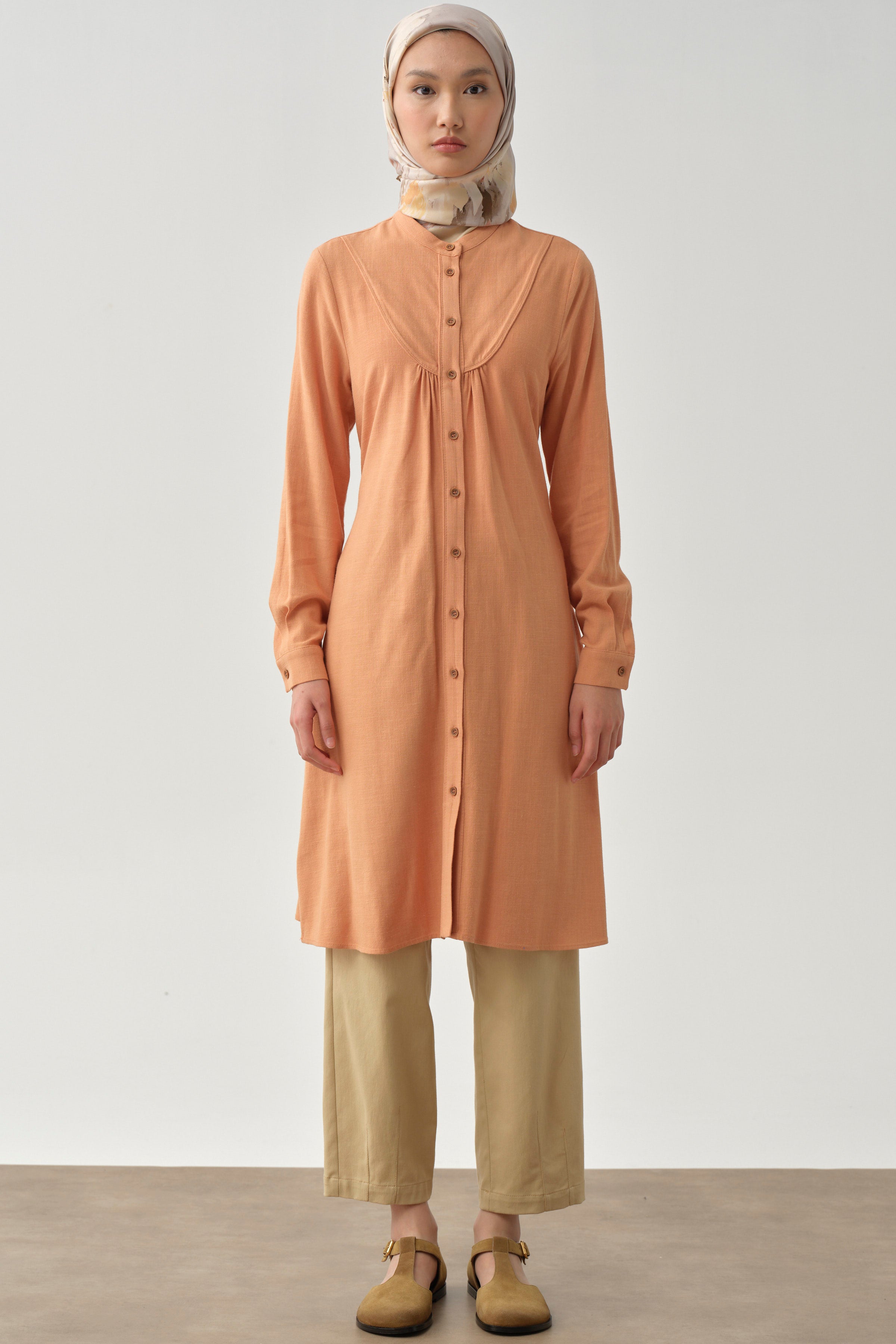 Biye Detaylı Robalı Tunik - Somon TUGBA