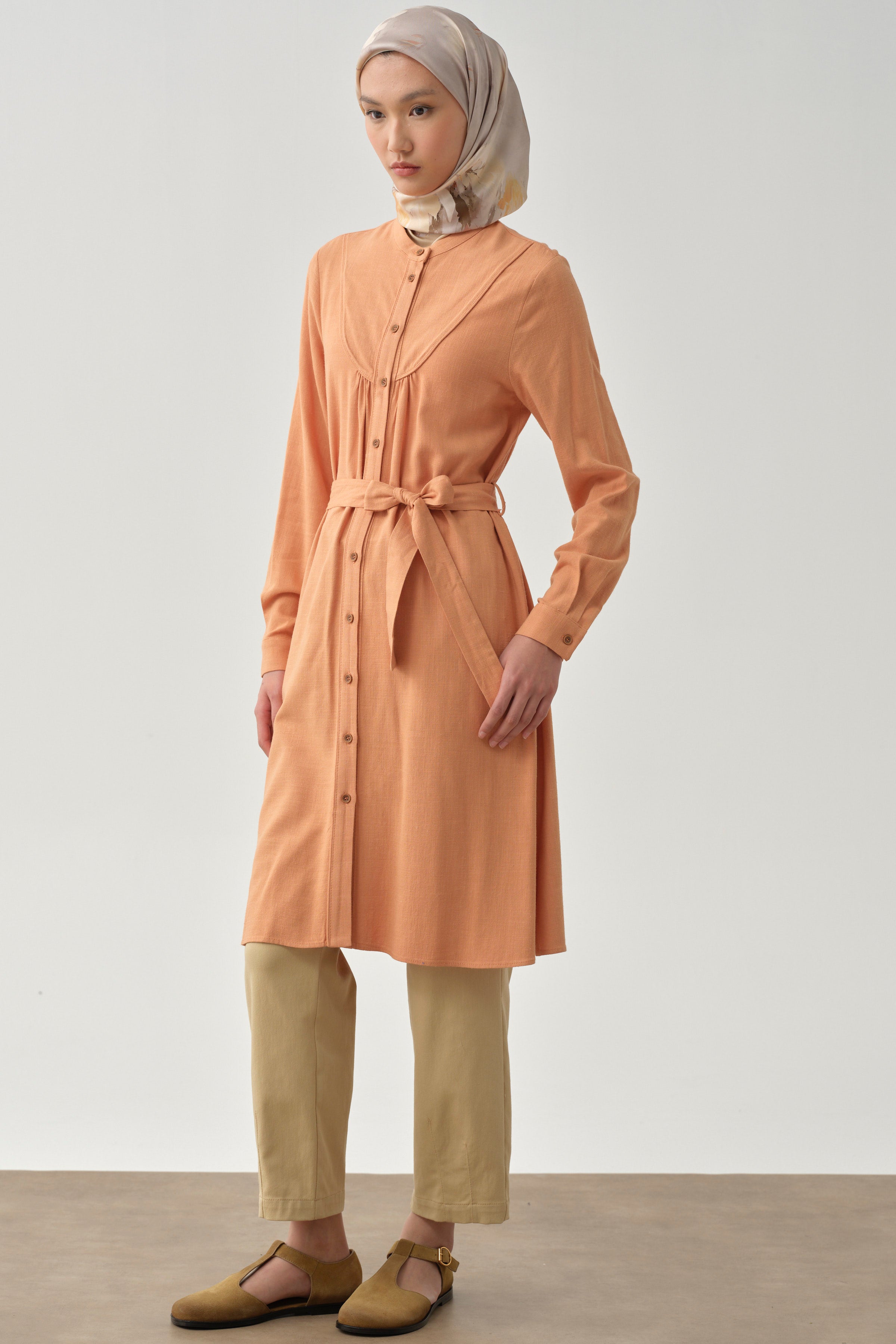 Biye Detaylı Robalı Tunik - Somon TUGBA