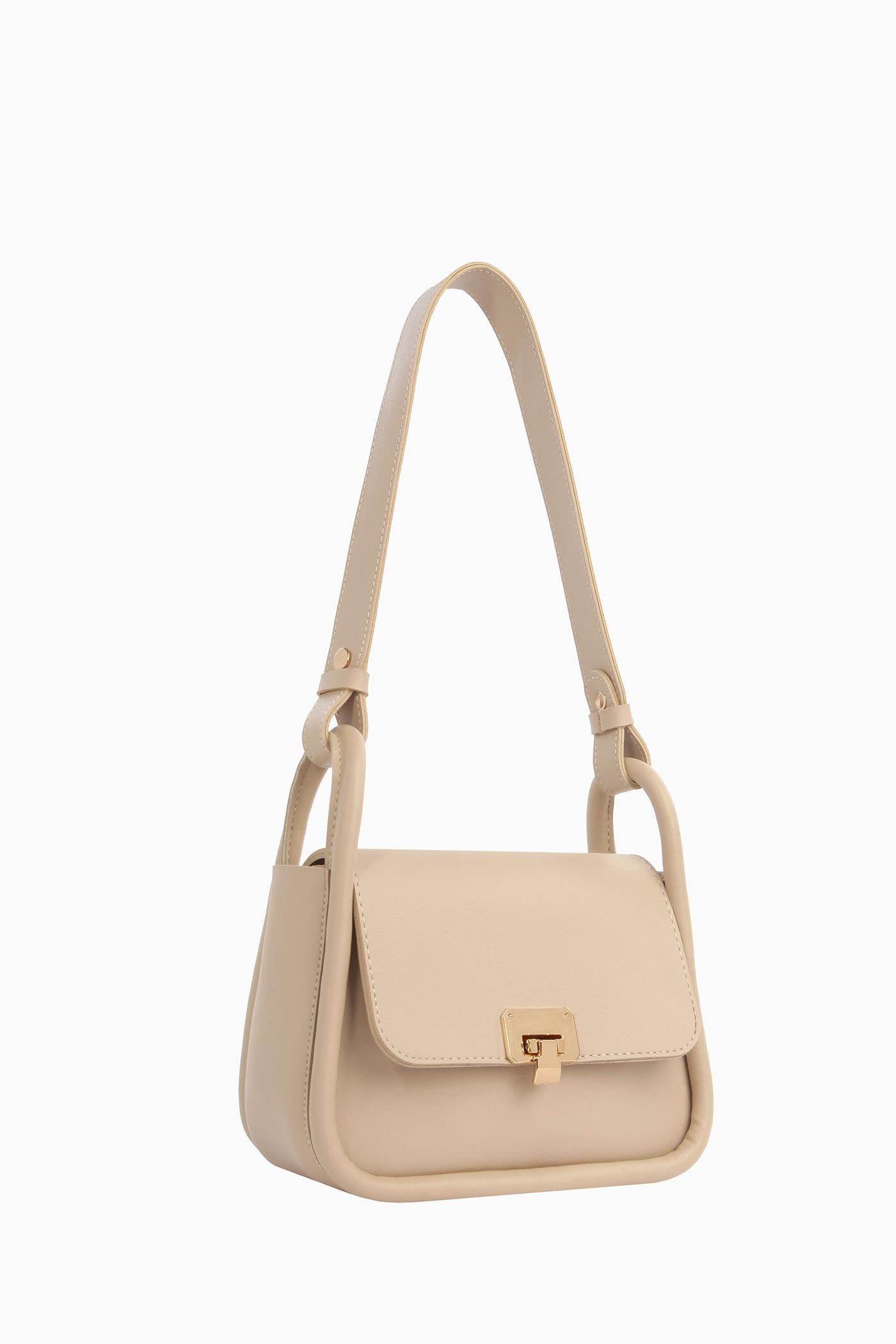 Biyeli Mini Flap Çanta - Bej TUGBA