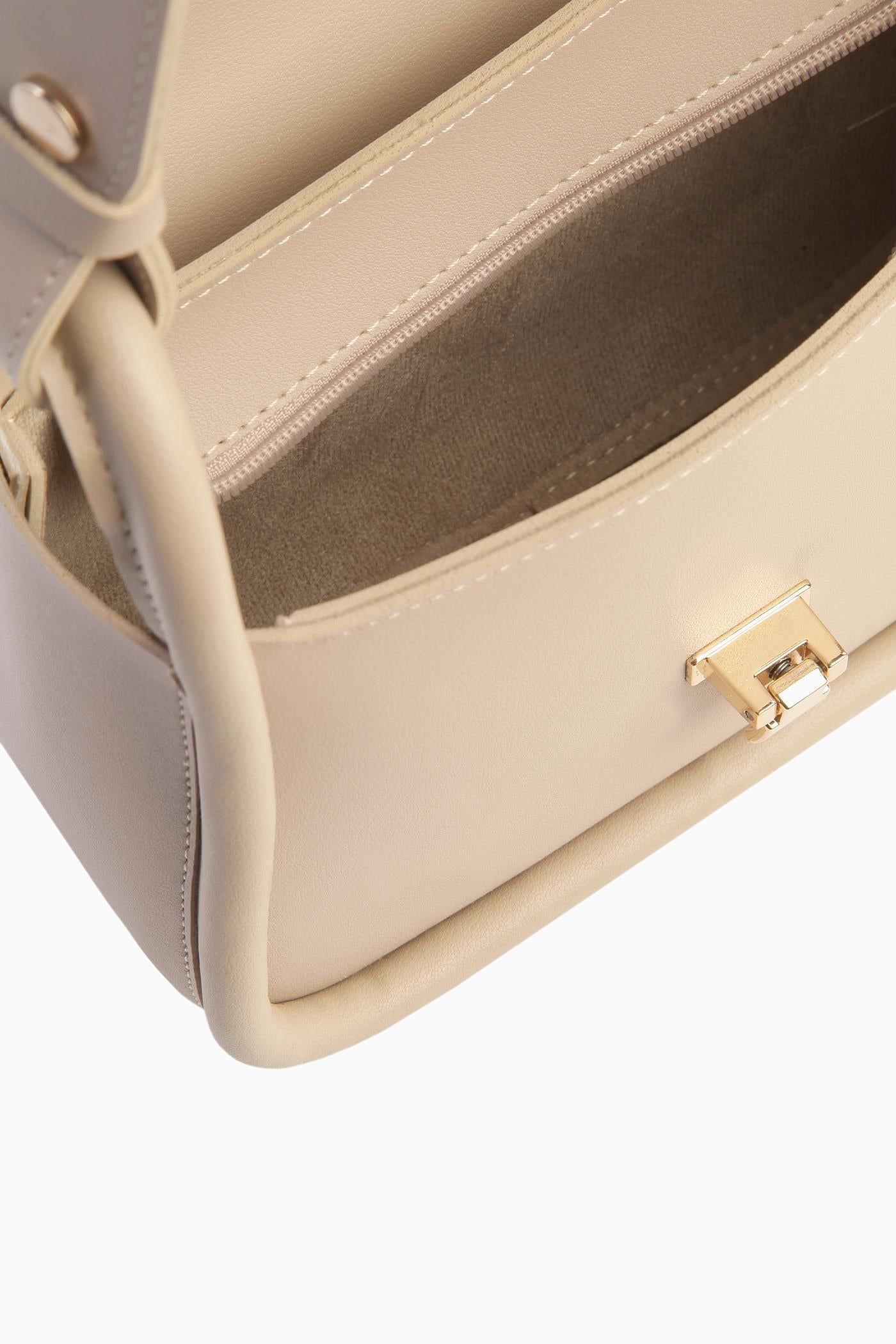 Biyeli Mini Flap Çanta - Bej TUGBA