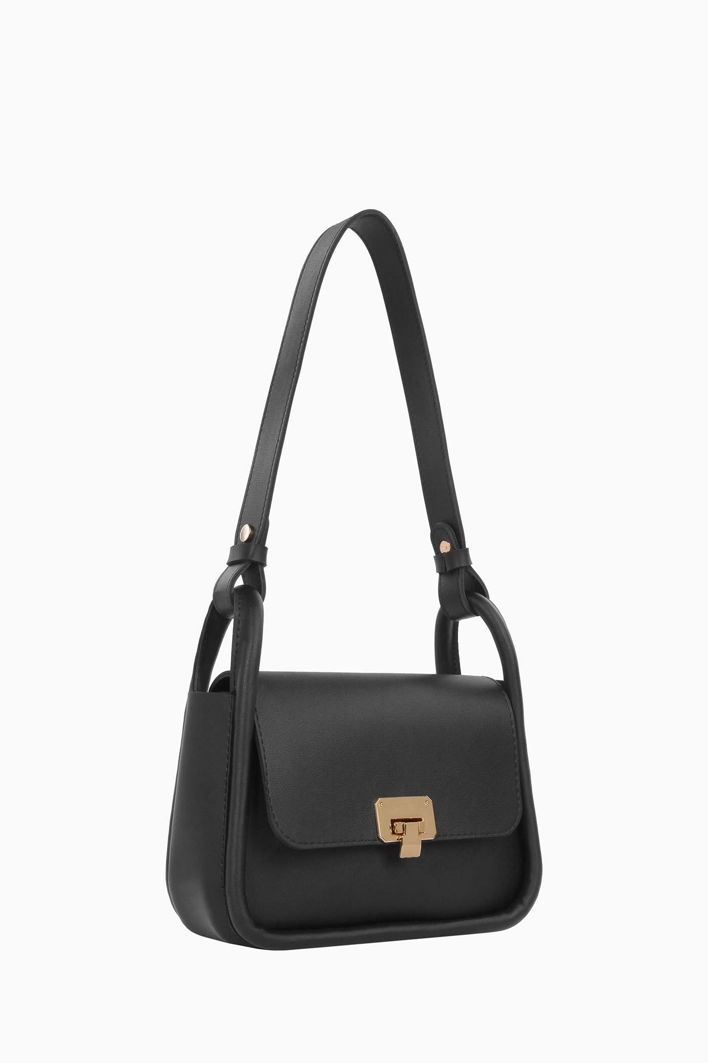 Biyeli Mini Flap Çanta - Siyah TUGBA