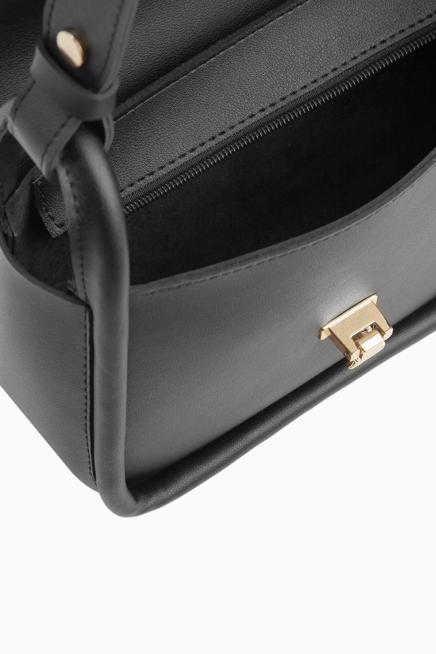 Biyeli Mini Flap Çanta - Siyah TUGBA